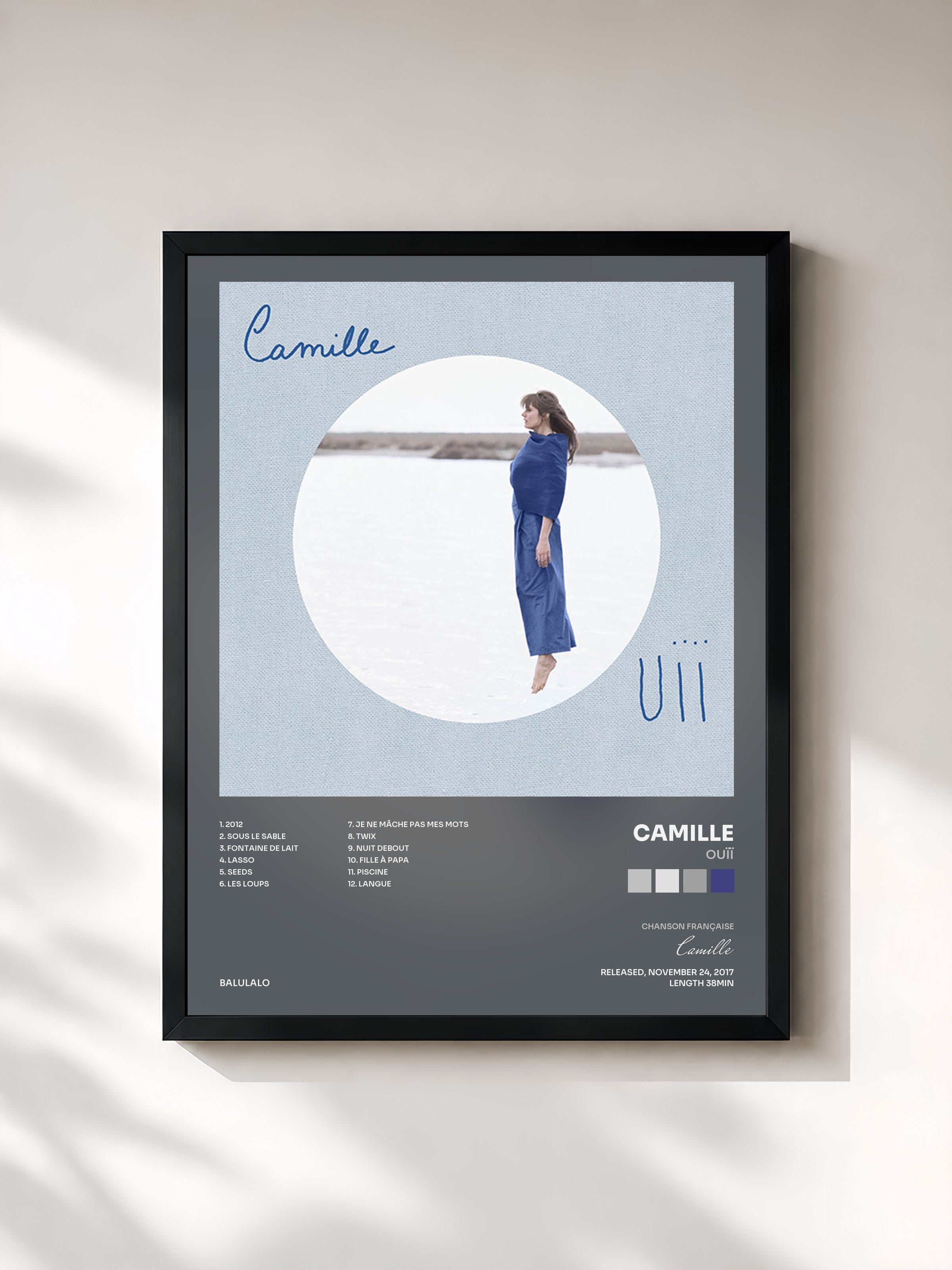 #noir Tableau de l'album OUÏÏ de Camille, cadre noir, imprimé et encadré en France