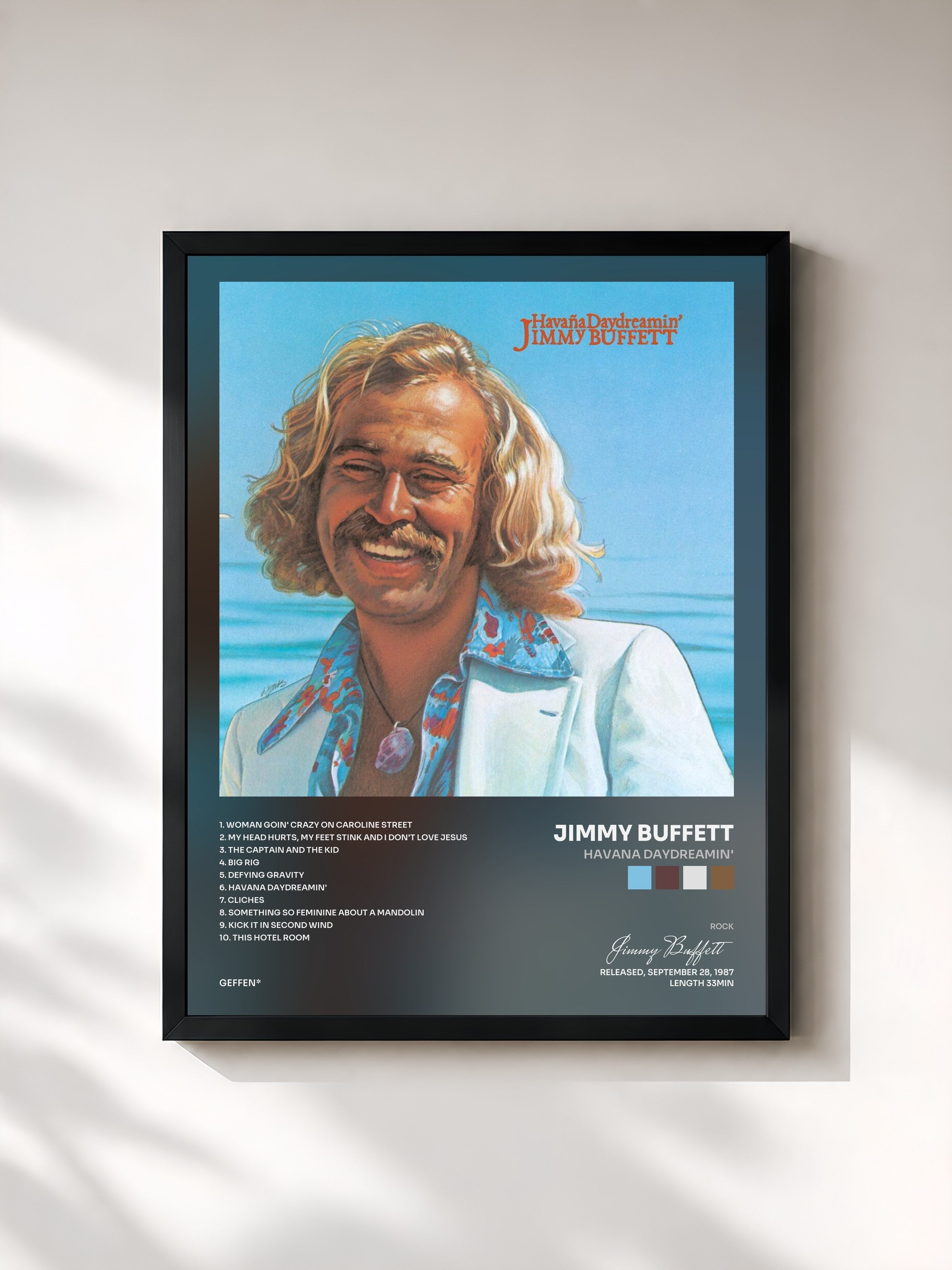 #noir Tableau de l'album Havana Daydreamin' de Jimmy Buffett, cadre noir, imprimé et encadré en France