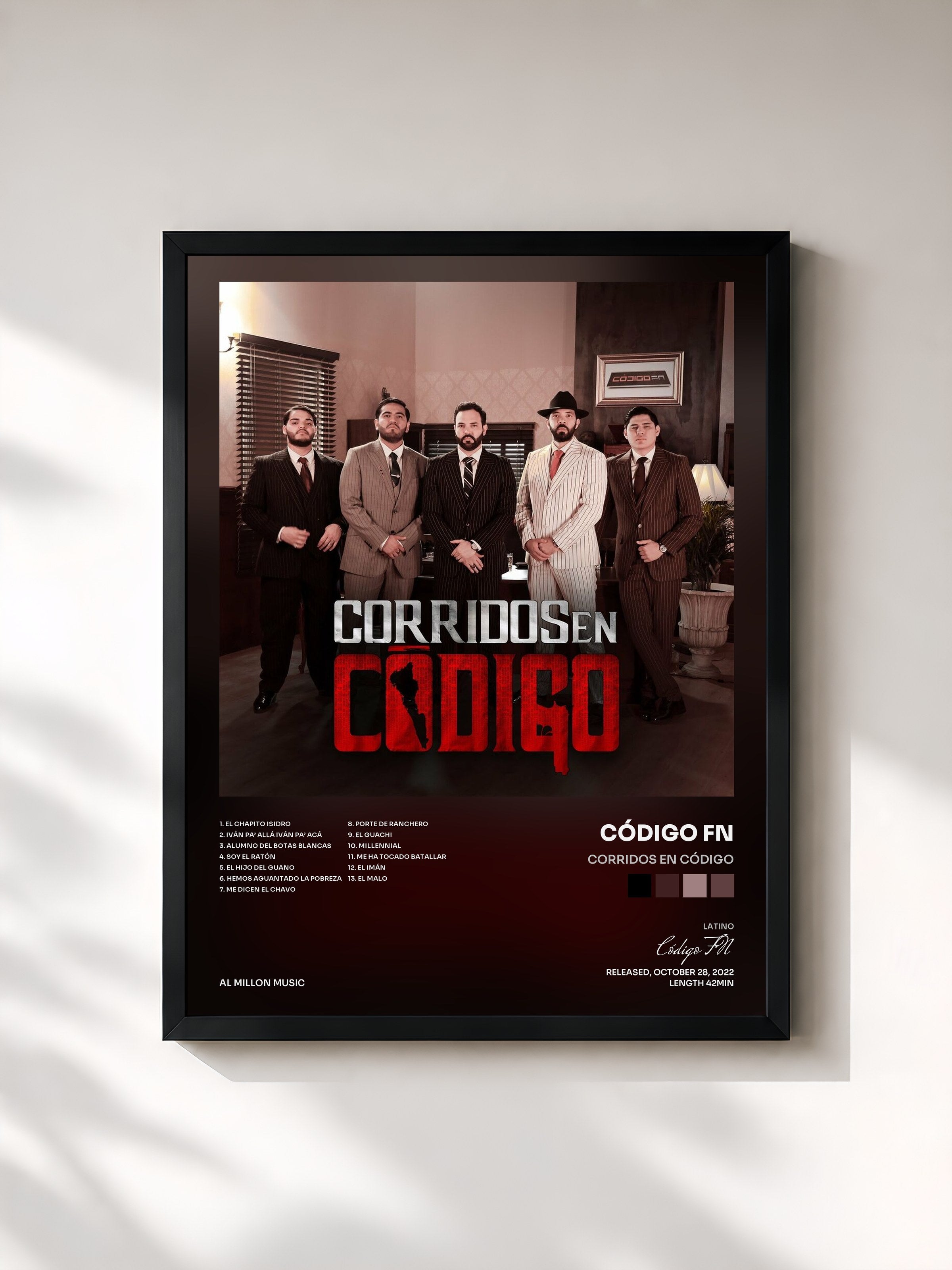 #noir Tableau de l'album Corridos En Código de Código FN, cadre noir, imprimé et encadré en France