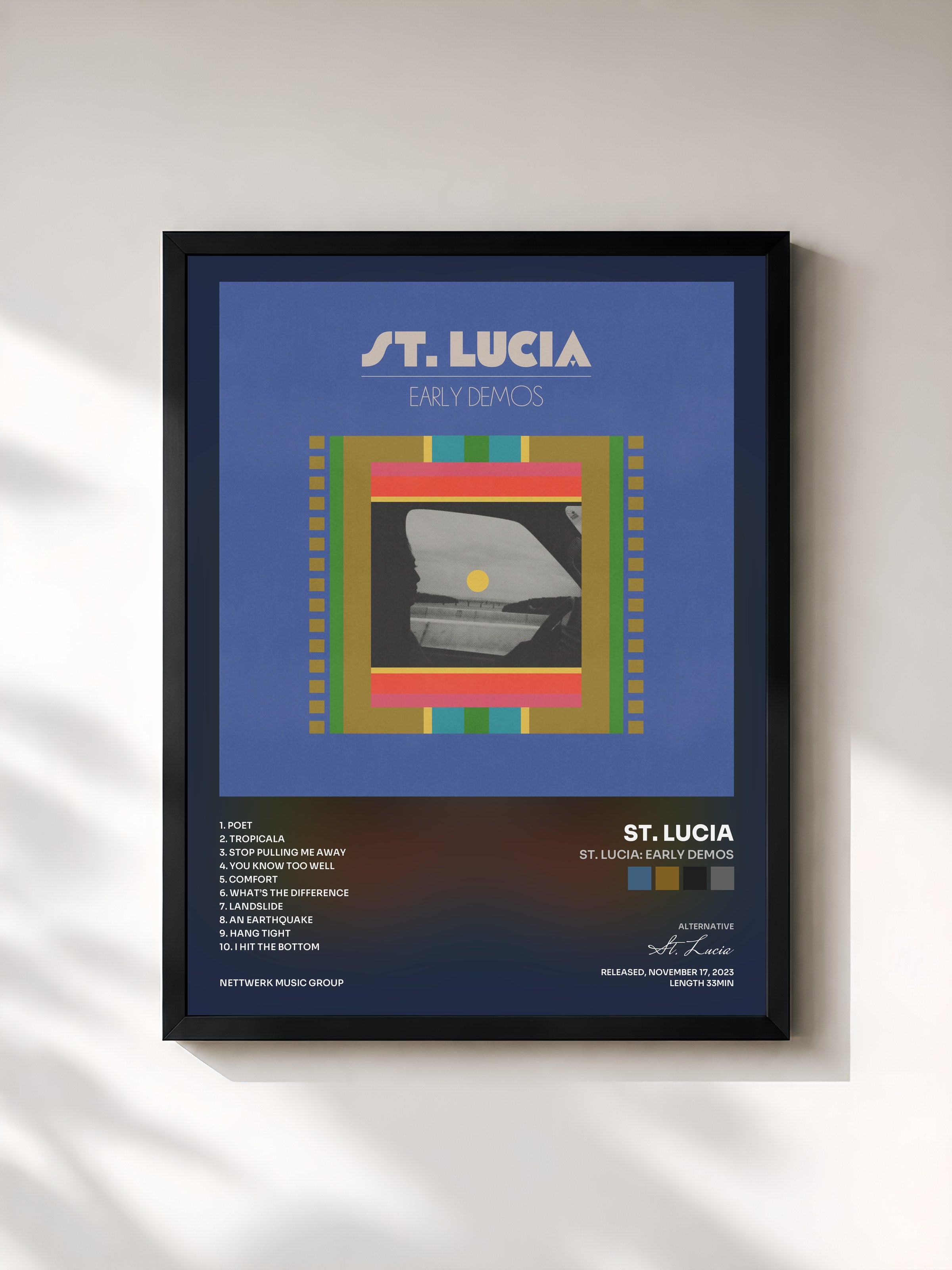 #noir Tableau de l'album St. Lucia: Early Demos de St. Lucia, cadre noir, imprimé et encadré en France
