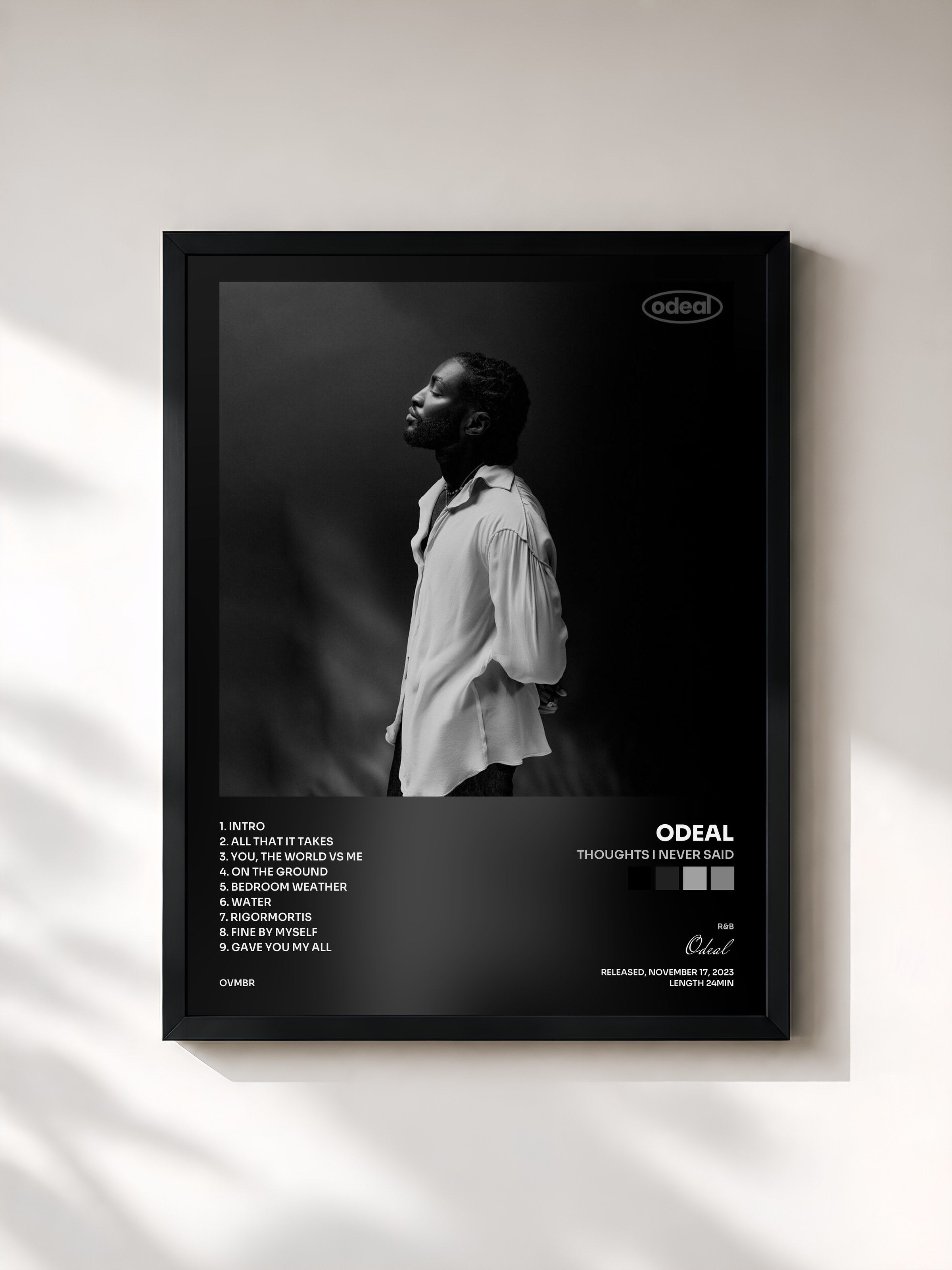 #noir Tableau de l'album Thoughts I Never Said de Odeal, cadre noir, imprimé et encadré en France