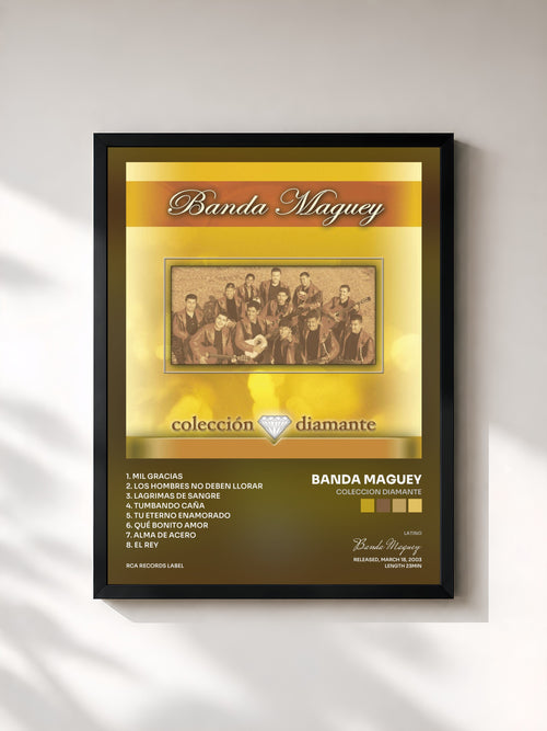 #noir Coleccion Diamante de Banda Maguey en lámina enmarcada, marco negro, impresa y enmarcada en Francia