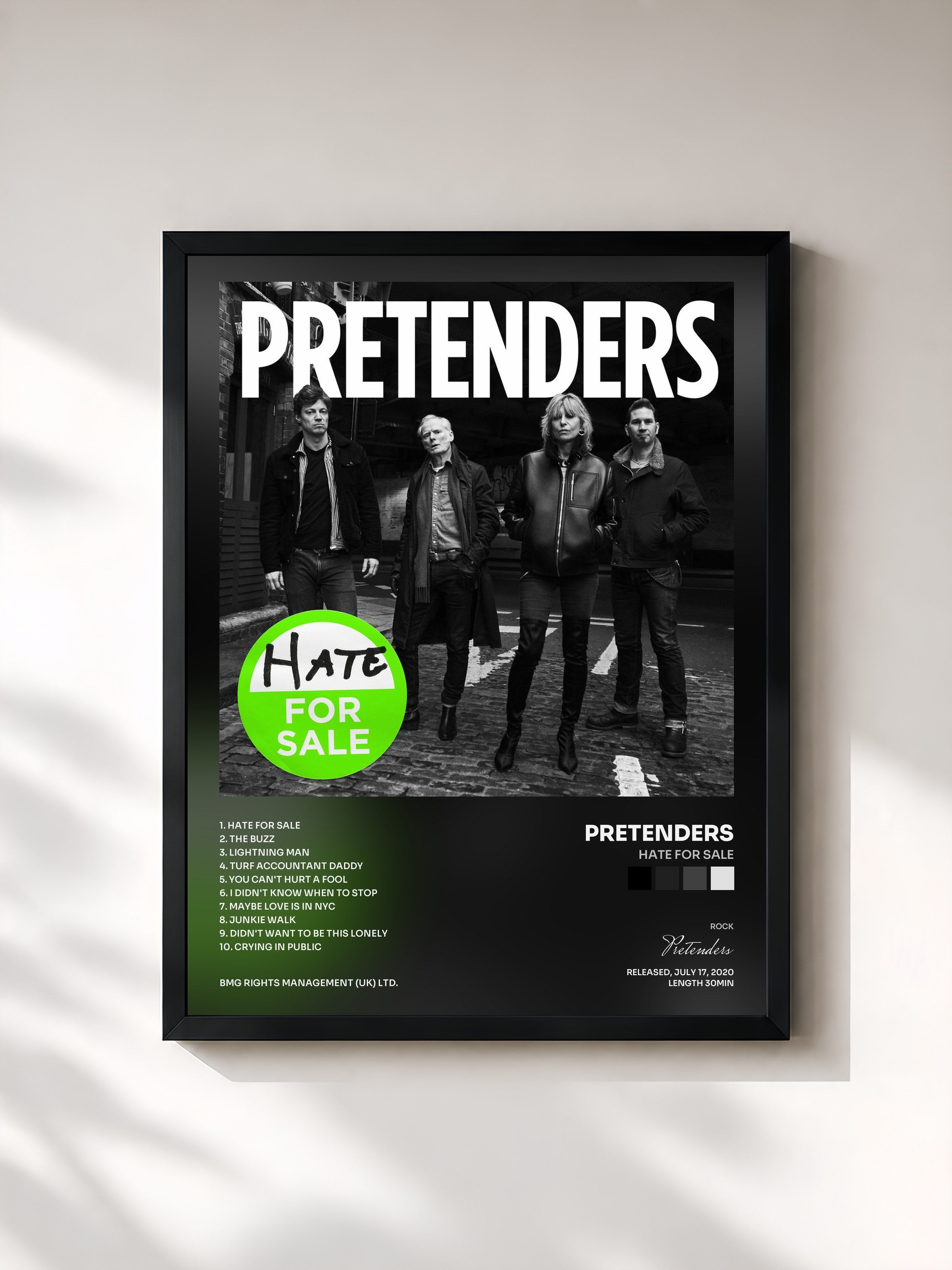 #noir Tableau de l'album Hate for Sale de Pretenders, cadre noir, imprimé et encadré en France