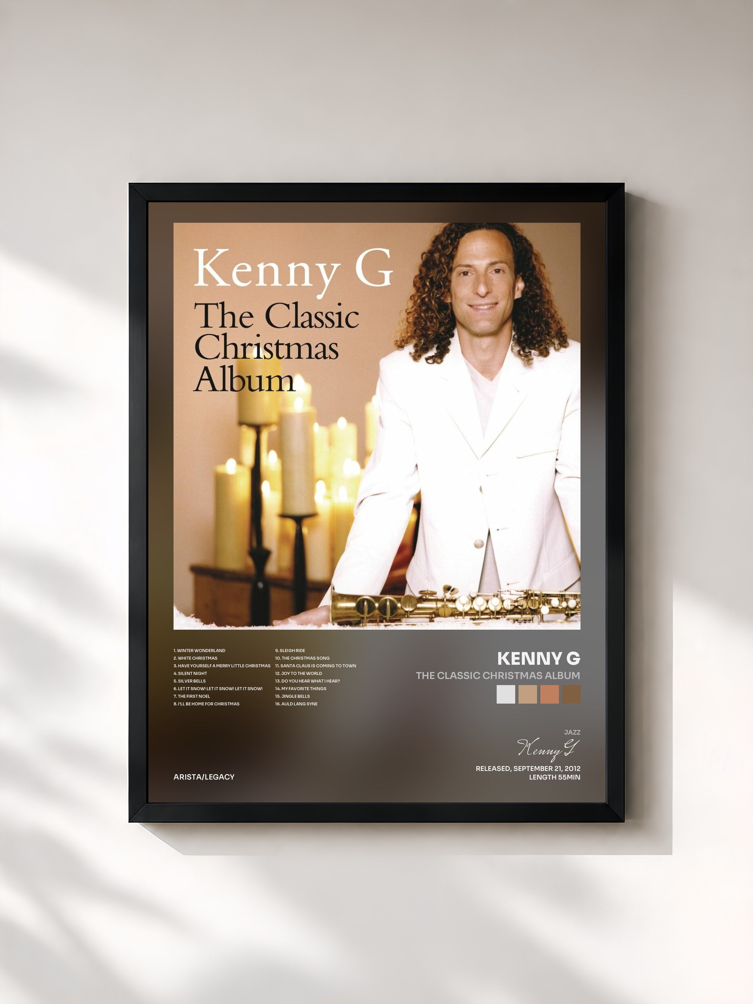 #noir Tableau de l'album The Classic Christmas Album de Kenny G, cadre noir, imprimé et encadré en France