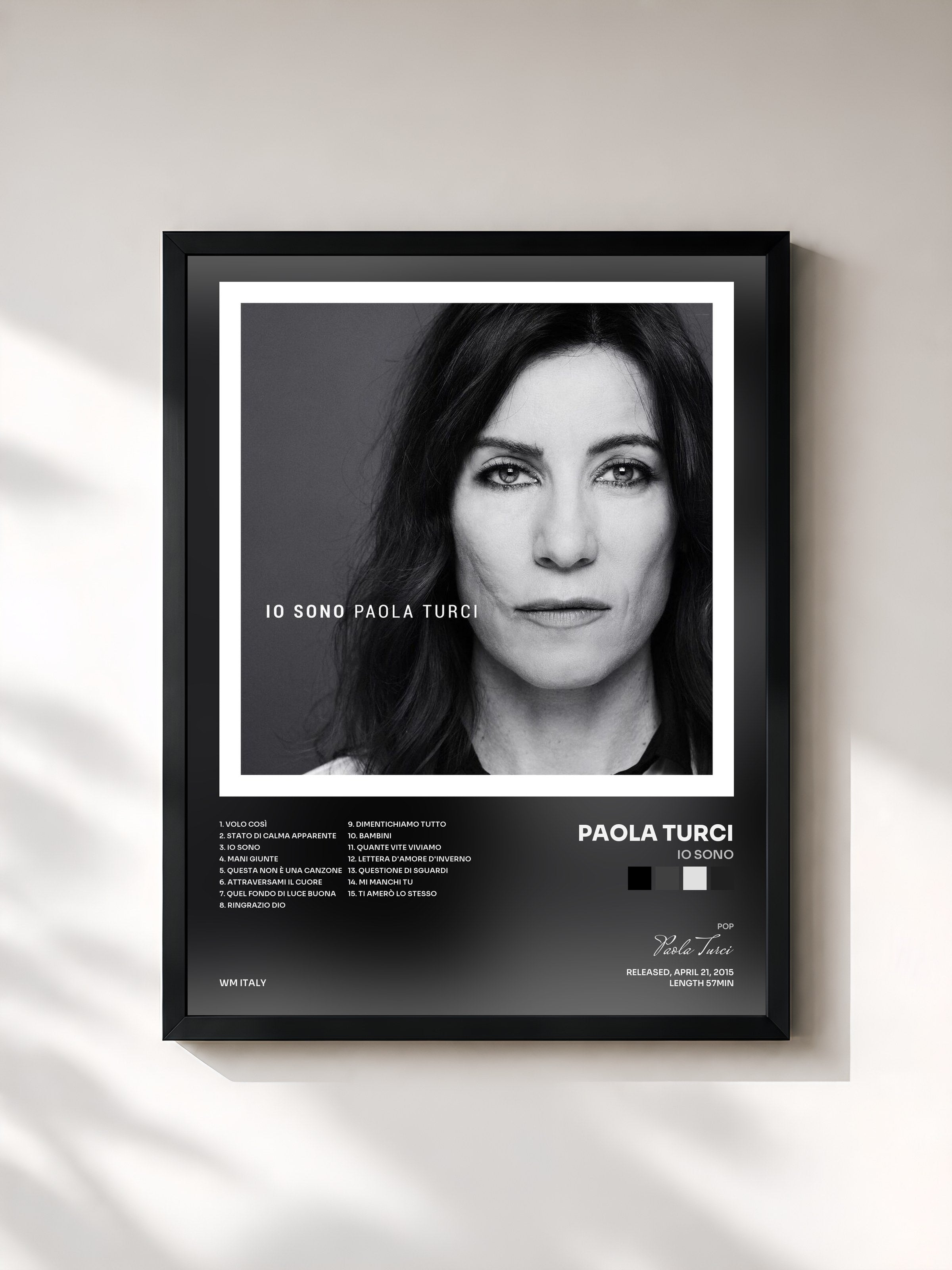 #noir Tableau de l'album Io sono de Paola Turci, cadre noir, imprimé et encadré en France