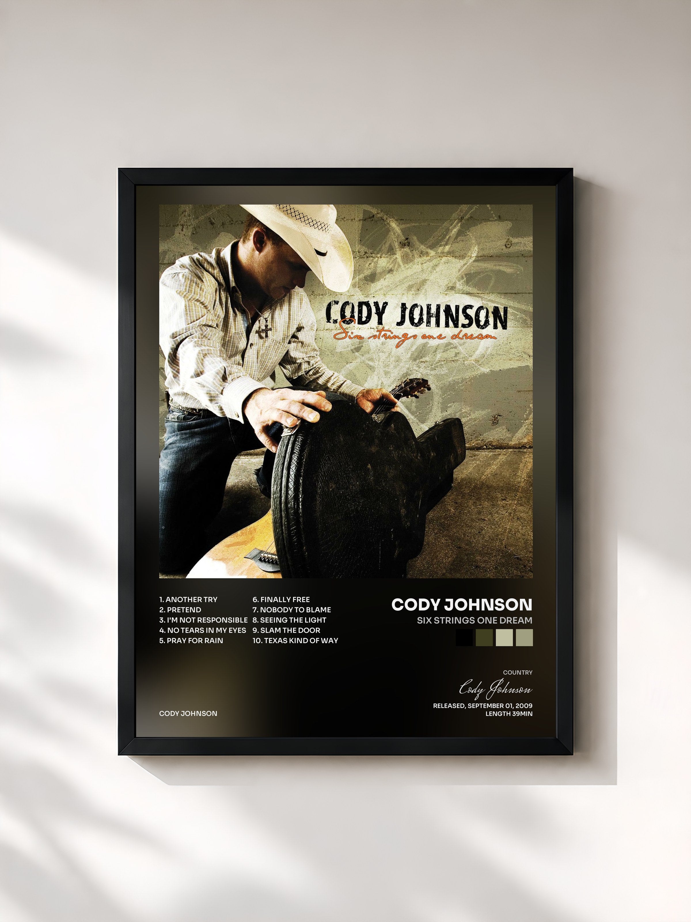 #noir Tableau de l'album Six Strings One Dream de Cody Johnson, cadre noir, imprimé et encadré en France