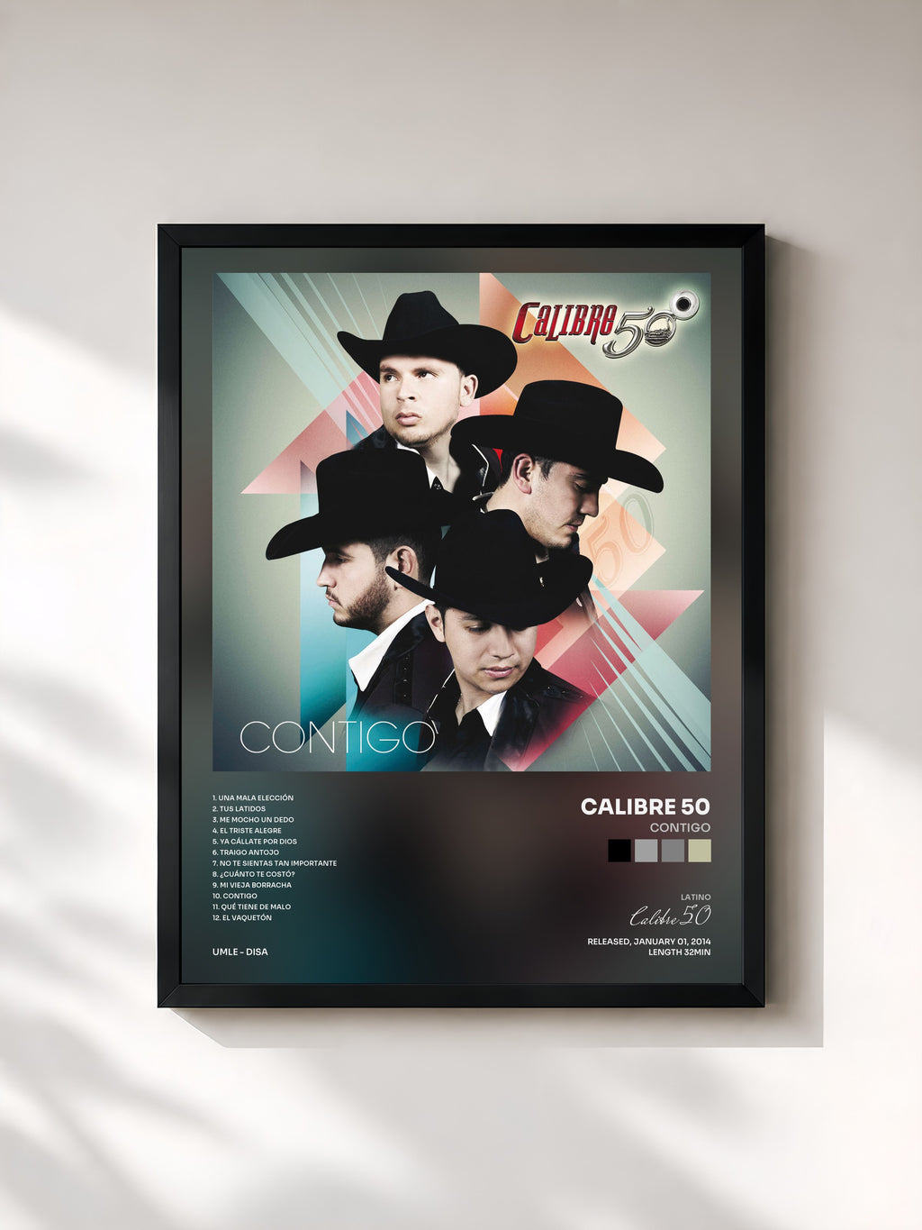#noir Tableau de l'album Contigo de Calibre 50, cadre noir, imprimé et encadré en France