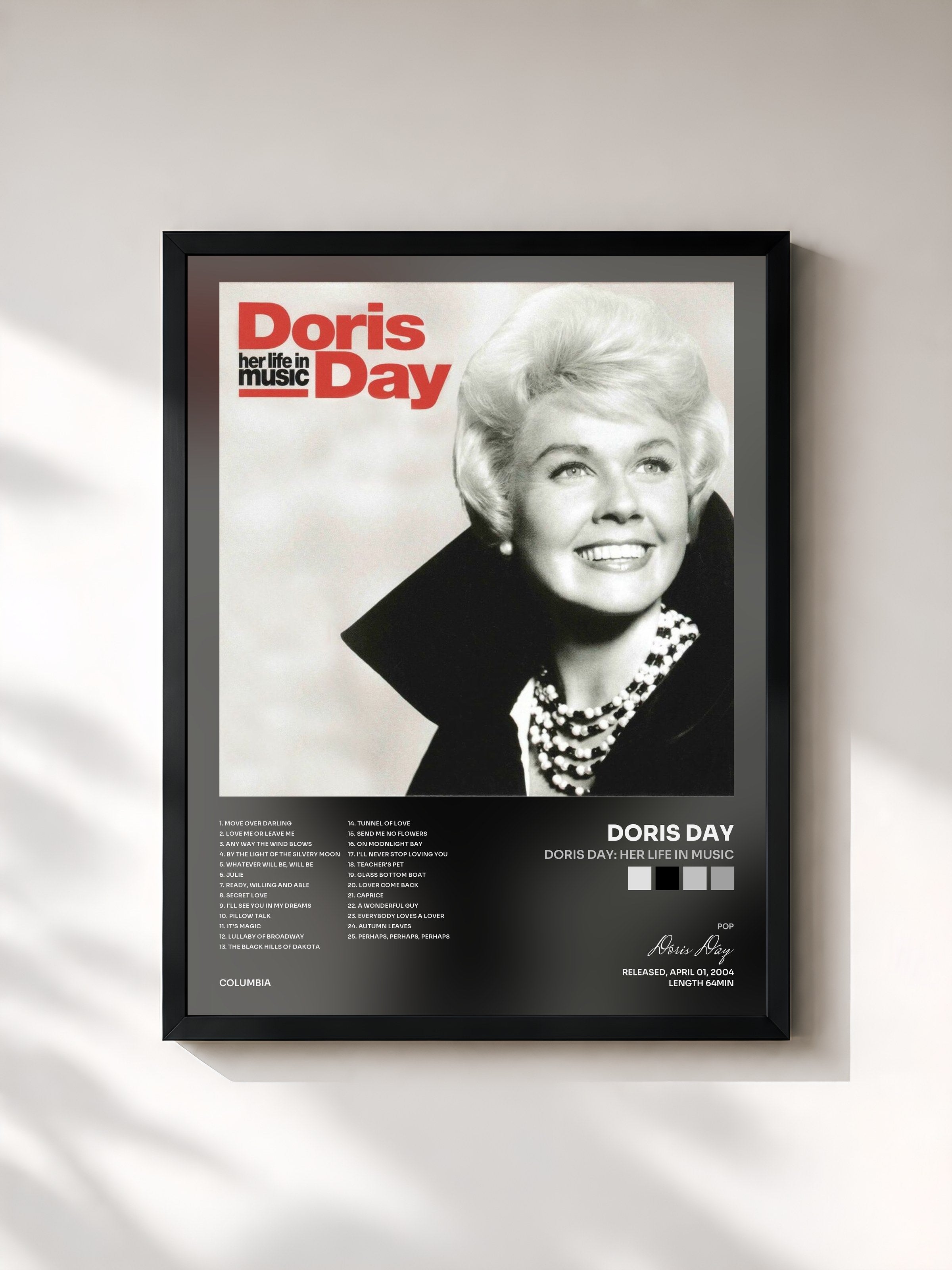 #noir Tableau de l'album Doris Day: Her Life In Music de Doris Day, cadre noir, imprimé et encadré en France