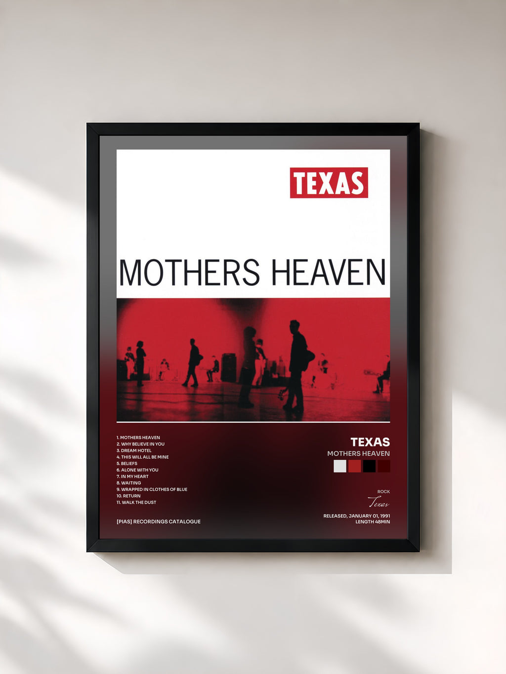 #noir Tableau de l'album Mothers Heaven de Texas, cadre noir, imprimé et encadré en France