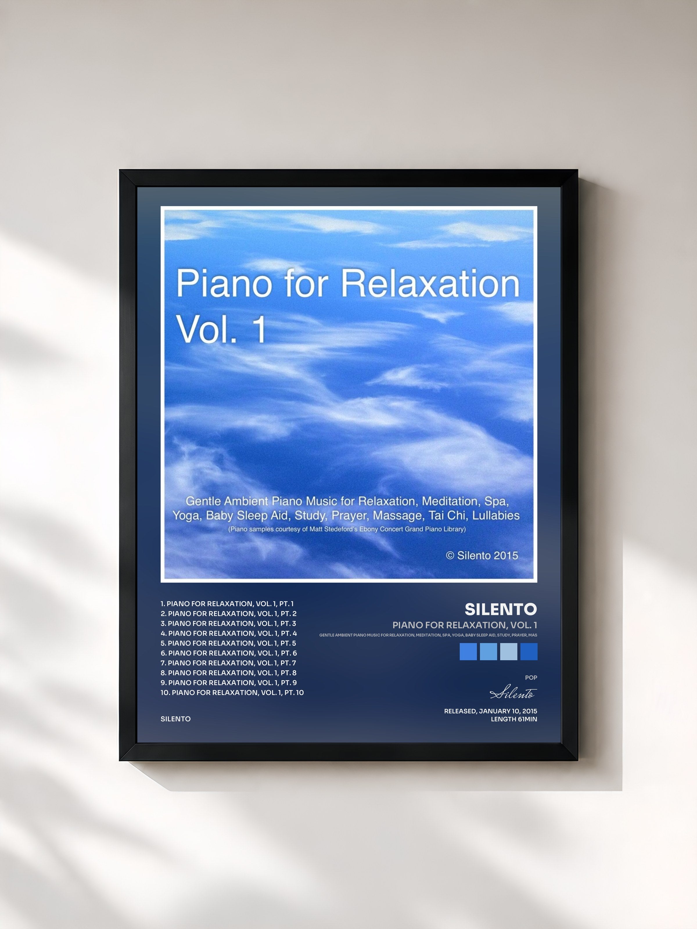 #noir Tableau de l'album Piano for Relaxation, Vol. 1 (Gentle Ambient Piano Music for Relaxation, Meditation, Spa, Yoga, Baby Sleep Aid, Study, Prayer, Mas de Silento, cadre noir, imprimé et encadré en France