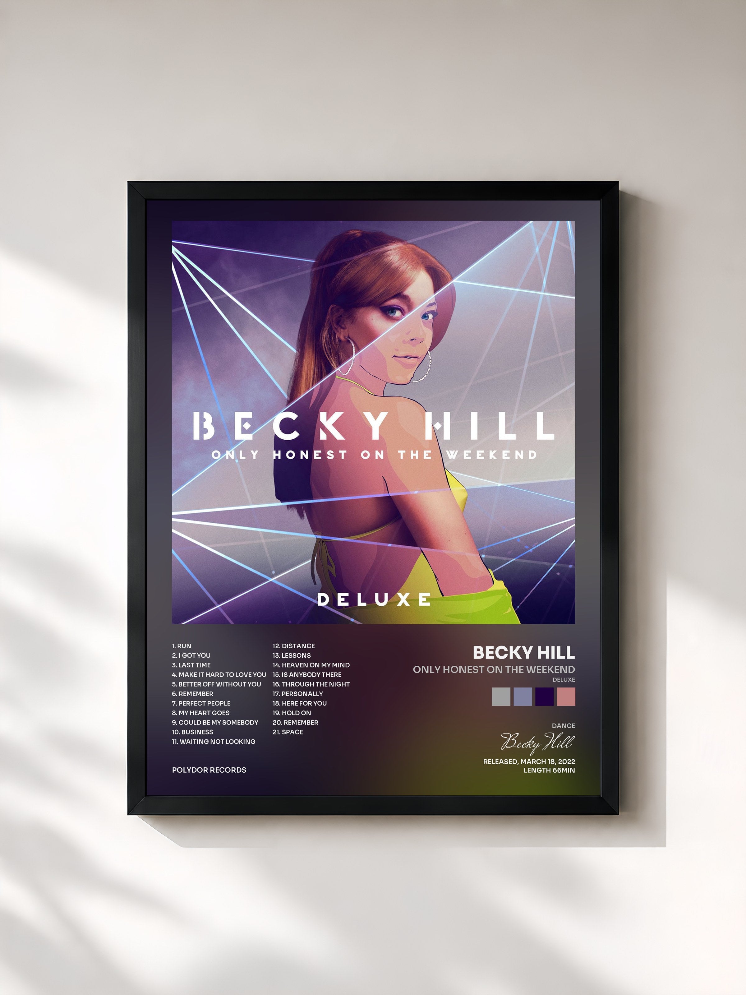 #noir Tableau de l'album Only Honest On The Weekend (Deluxe) de Becky Hill, cadre noir, imprimé et encadré en France
