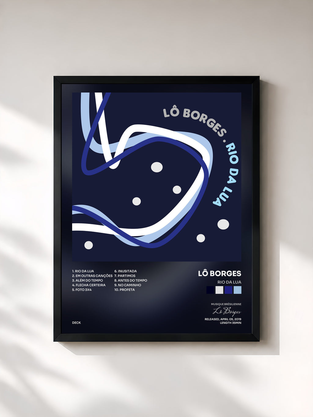 #noir Tableau de l'album Rio da Lua de Lô Borges, cadre noir, imprimé et encadré en France