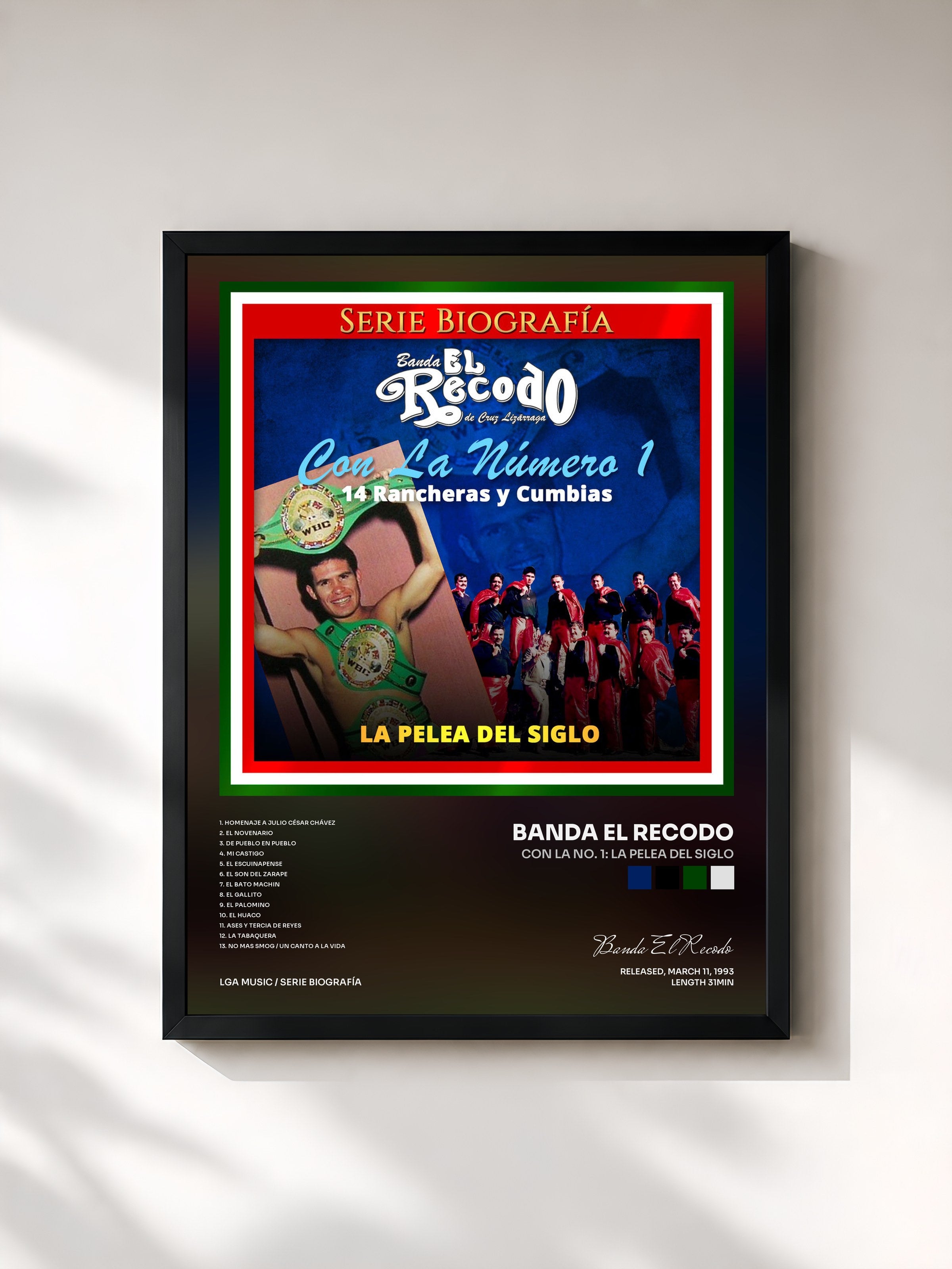 #noir Tableau de l'album Con la No. 1: La Pelea del Siglo de Banda El Recodo, cadre noir, imprimé et encadré en France