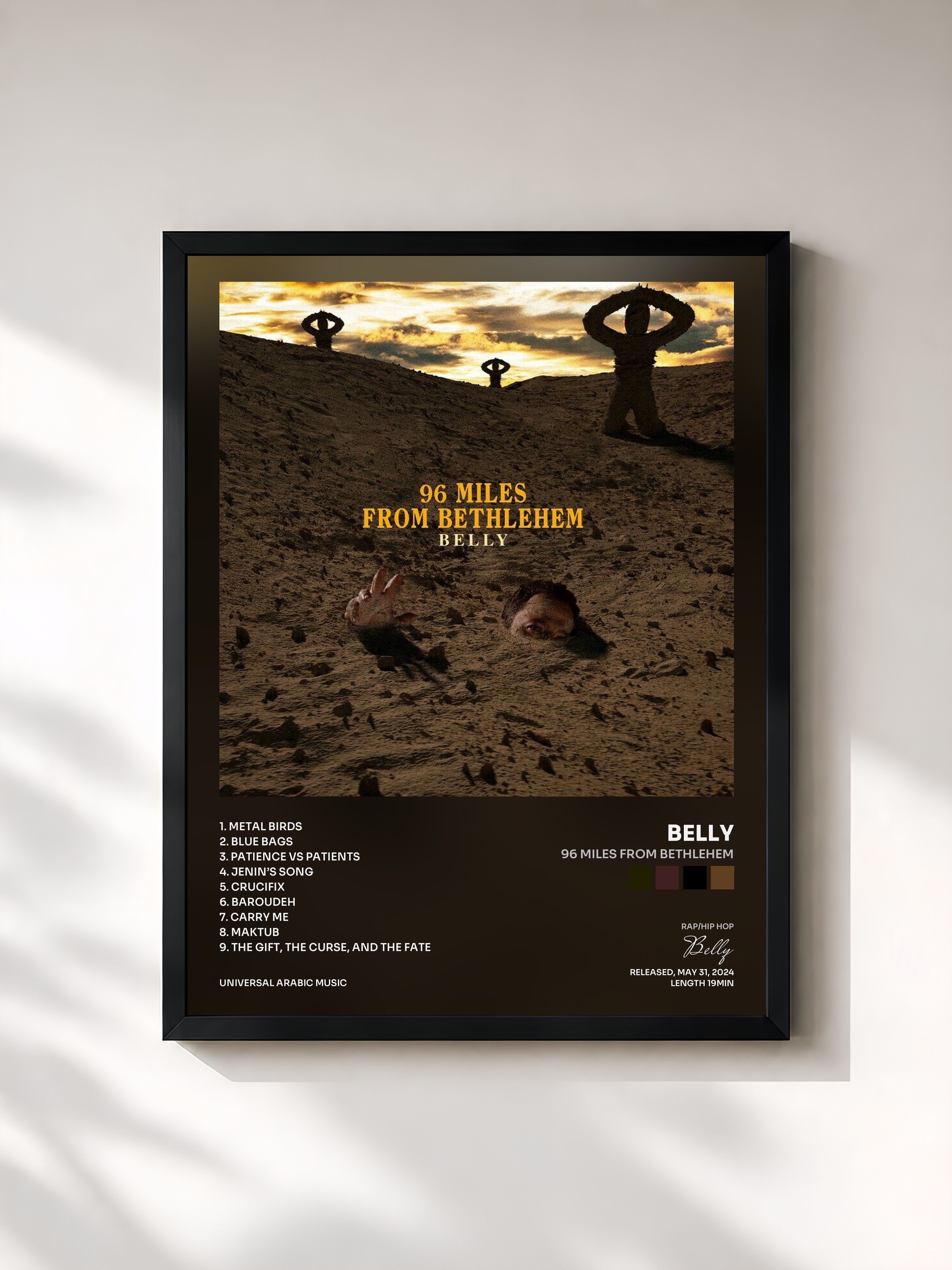 #noir Tableau de l'album 96 Miles From Bethlehem de Belly, cadre noir, imprimé et encadré en France