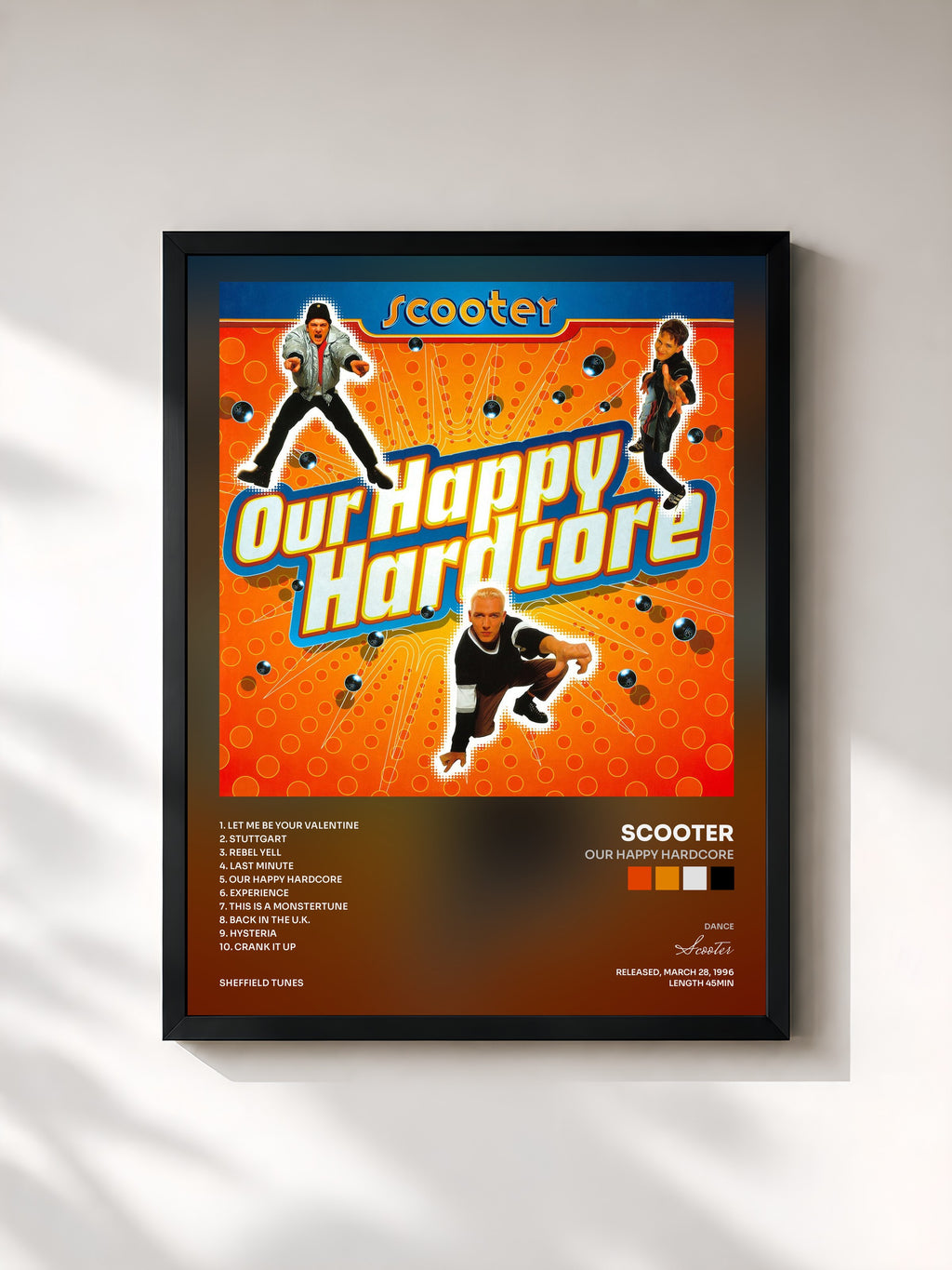 #noir Tableau de l'album Our Happy Hardcore de Scooter, cadre noir, imprimé et encadré en France