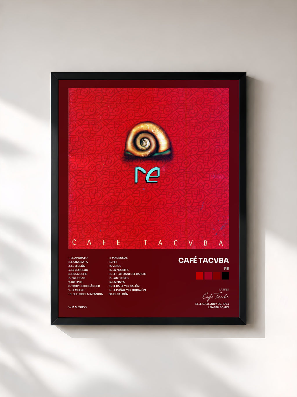 #noir Tableau de l'album Re de Café Tacvba, cadre noir, imprimé et encadré en France