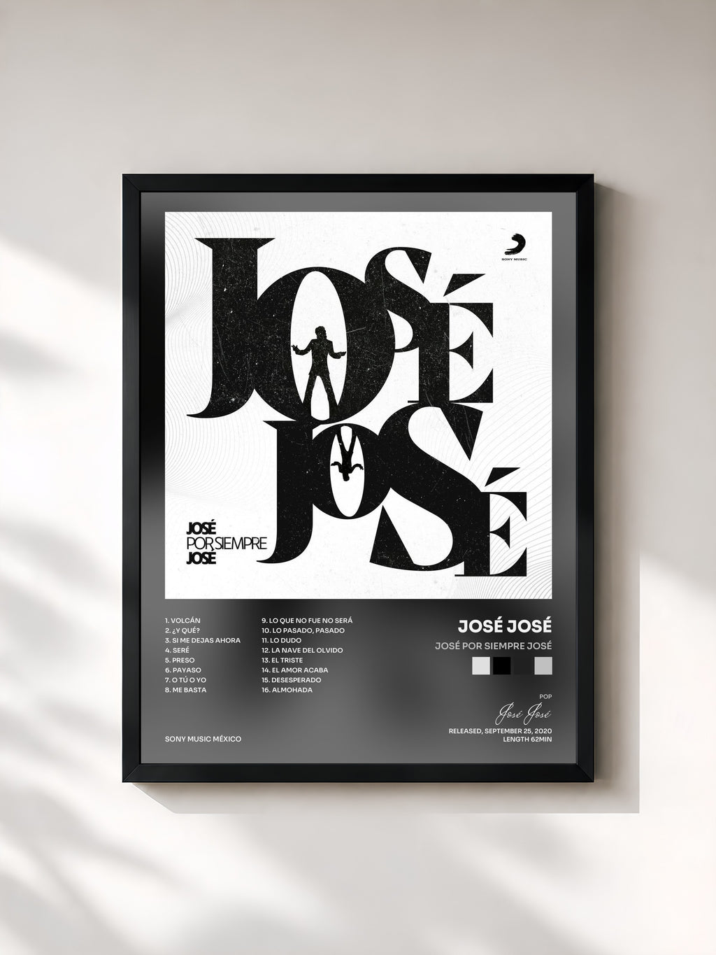 #noir Tableau de l'album José por Siempre José de José José, cadre noir, imprimé et encadré en France