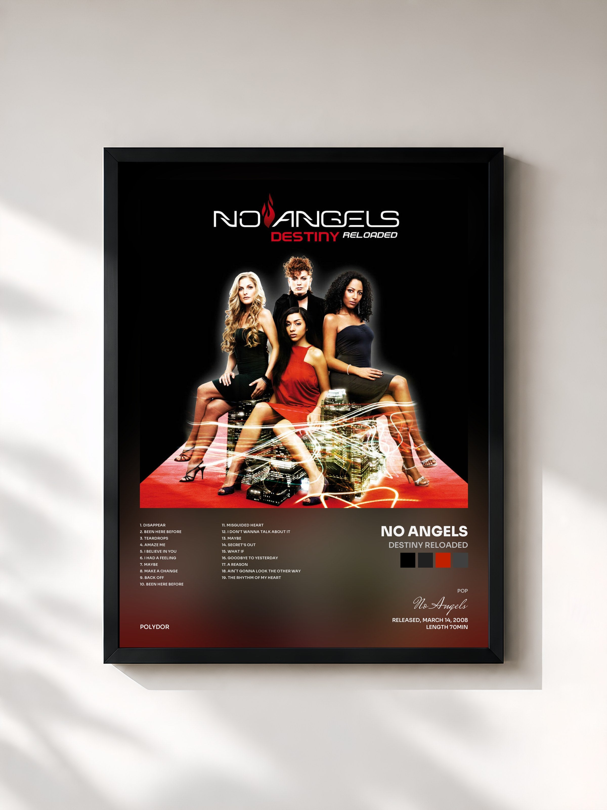 #noir Tableau de l'album Destiny Reloaded de No Angels, cadre noir, imprimé et encadré en France