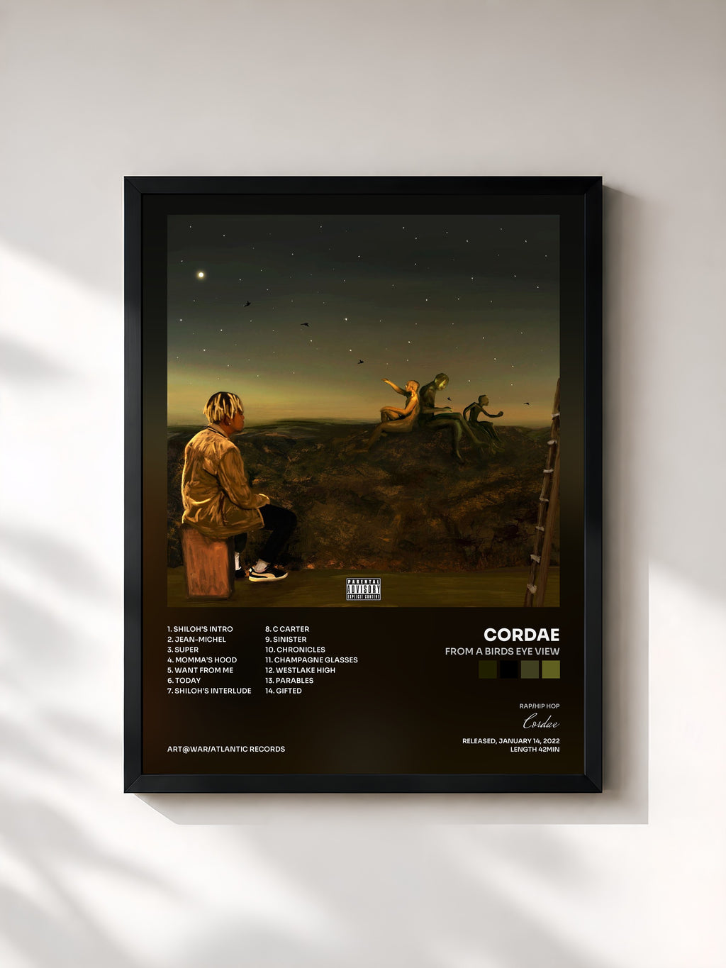 #noir Tableau de l'album From a Birds Eye View de Cordae, cadre noir, imprimé et encadré en France