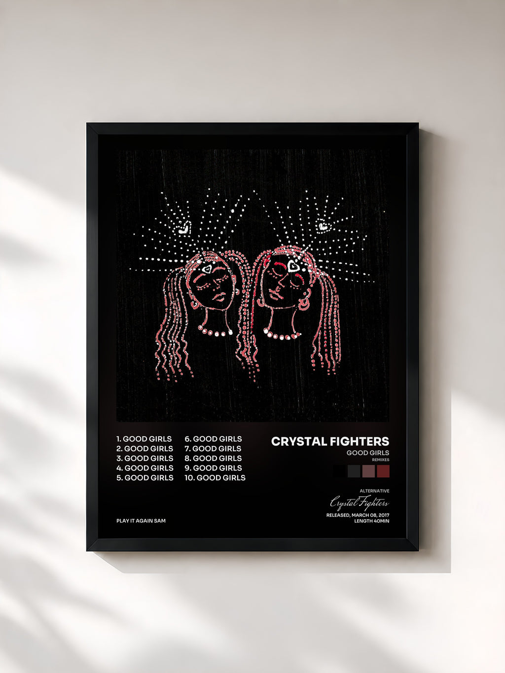 #noir Tableau de l'album Good Girls (Remixes) de Crystal Fighters, cadre noir, imprimé et encadré en France