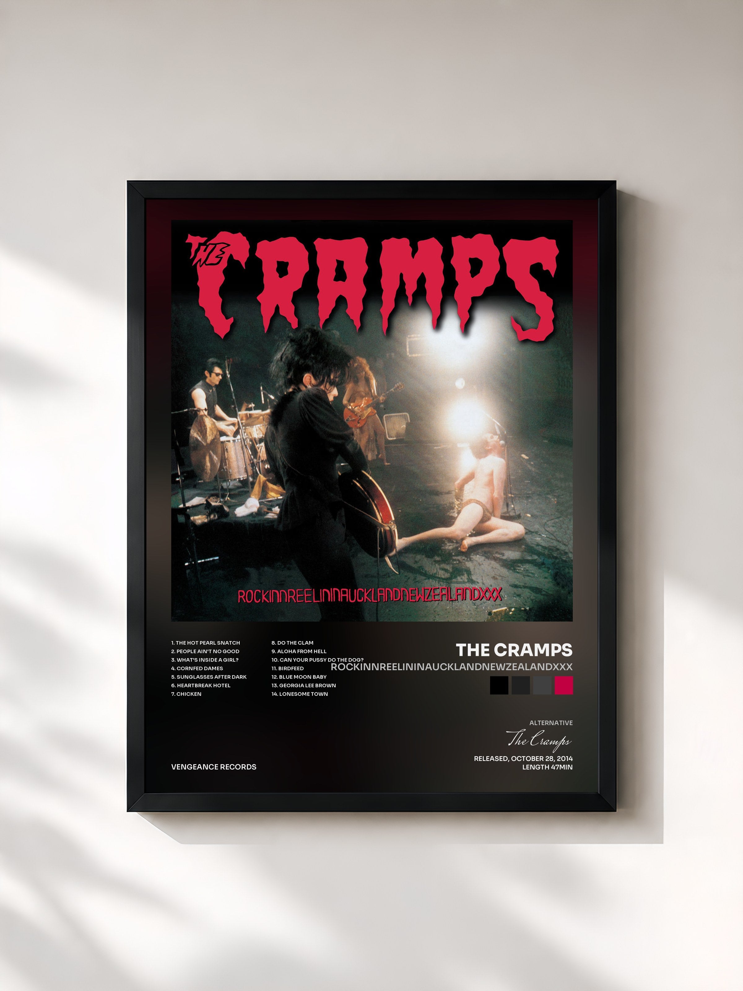 #noir Tableau de l'album Rockinnreelininaucklandnewzealandxxx de The Cramps, cadre noir, imprimé et encadré en France