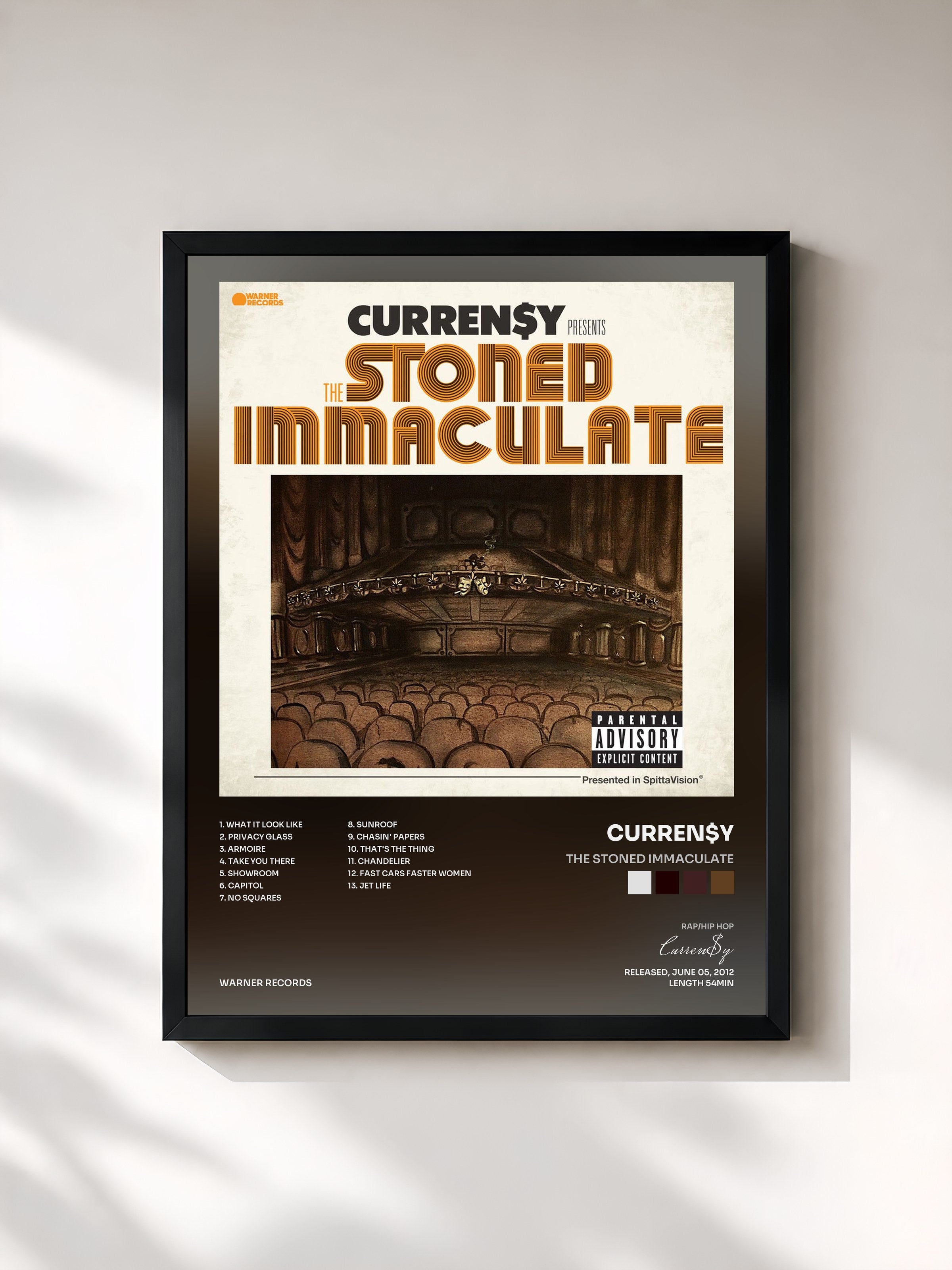 #noir Tableau de l'album The Stoned Immaculate de Curren$y, cadre noir, imprimé et encadré en France