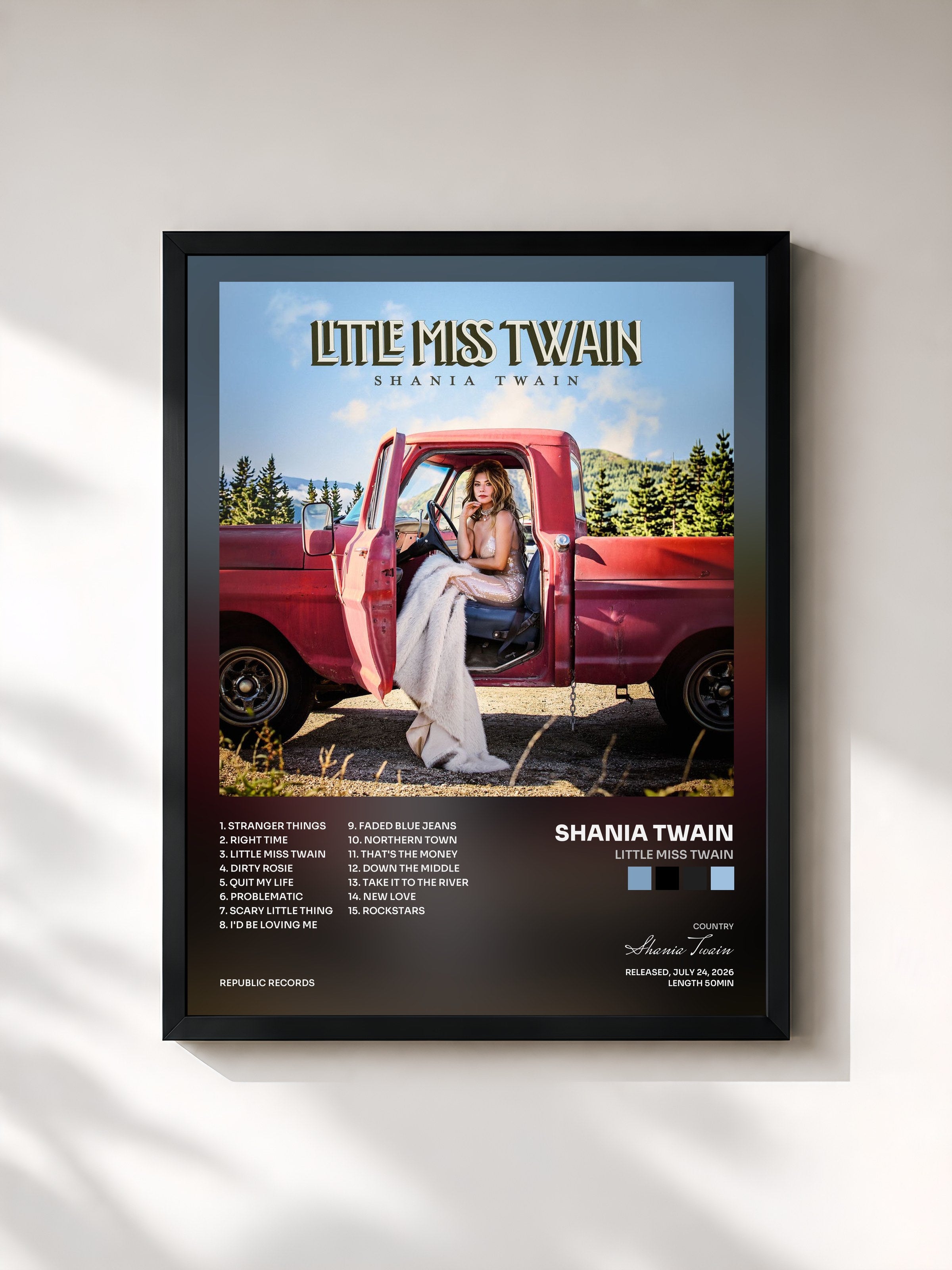 #noir Tableau de l'album Little Miss Twain de Shania Twain, cadre noir, imprimé et encadré en France