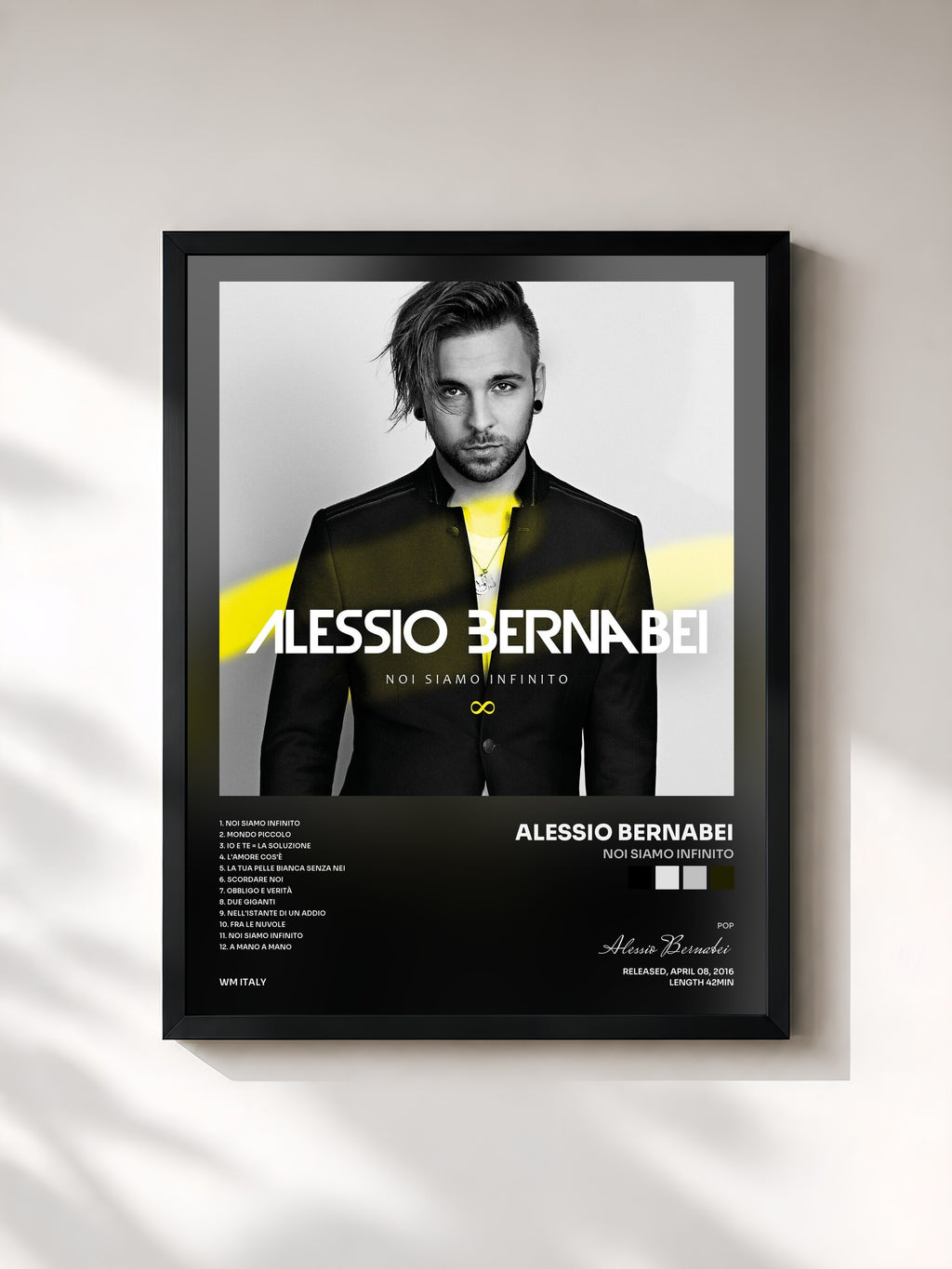 #noir Tableau de l'album Noi siamo infinito de Alessio Bernabei, cadre noir, imprimé et encadré en France
