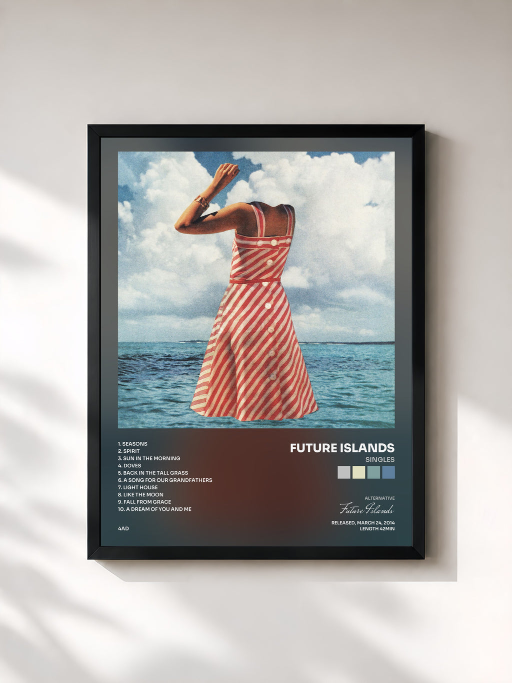 #noir Tableau de l'album Singles de Future Islands, cadre noir, imprimé et encadré en France