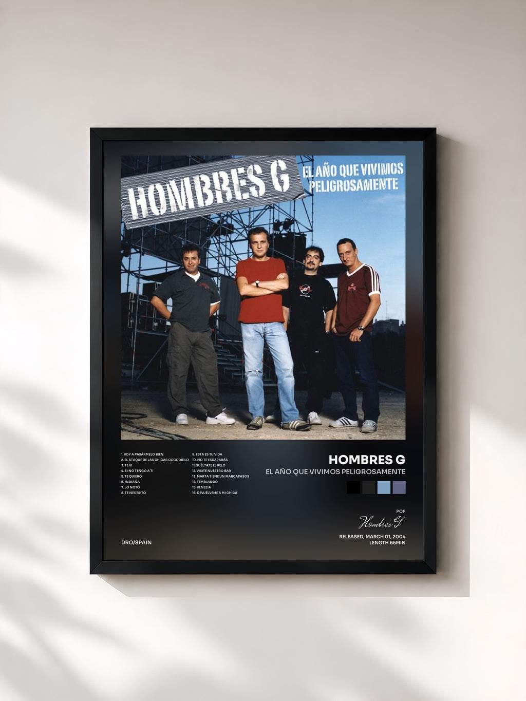 #noir Tableau de l'album El año que vivimos peligrosamente de Hombres G, cadre noir, imprimé et encadré en France