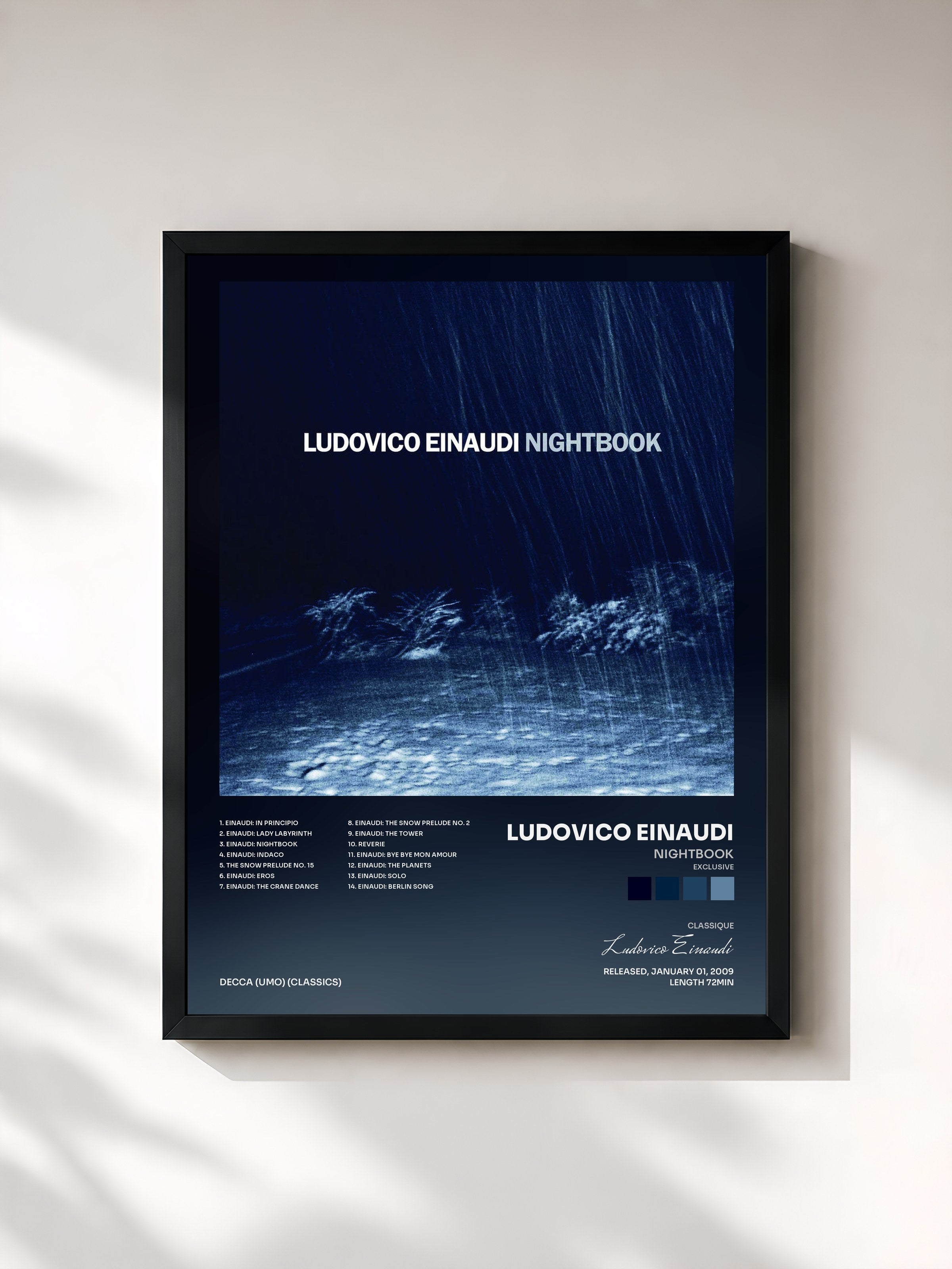 #noir Tableau de l'album Nightbook (Exclusive) de Ludovico Einaudi, cadre noir, imprimé et encadré en France