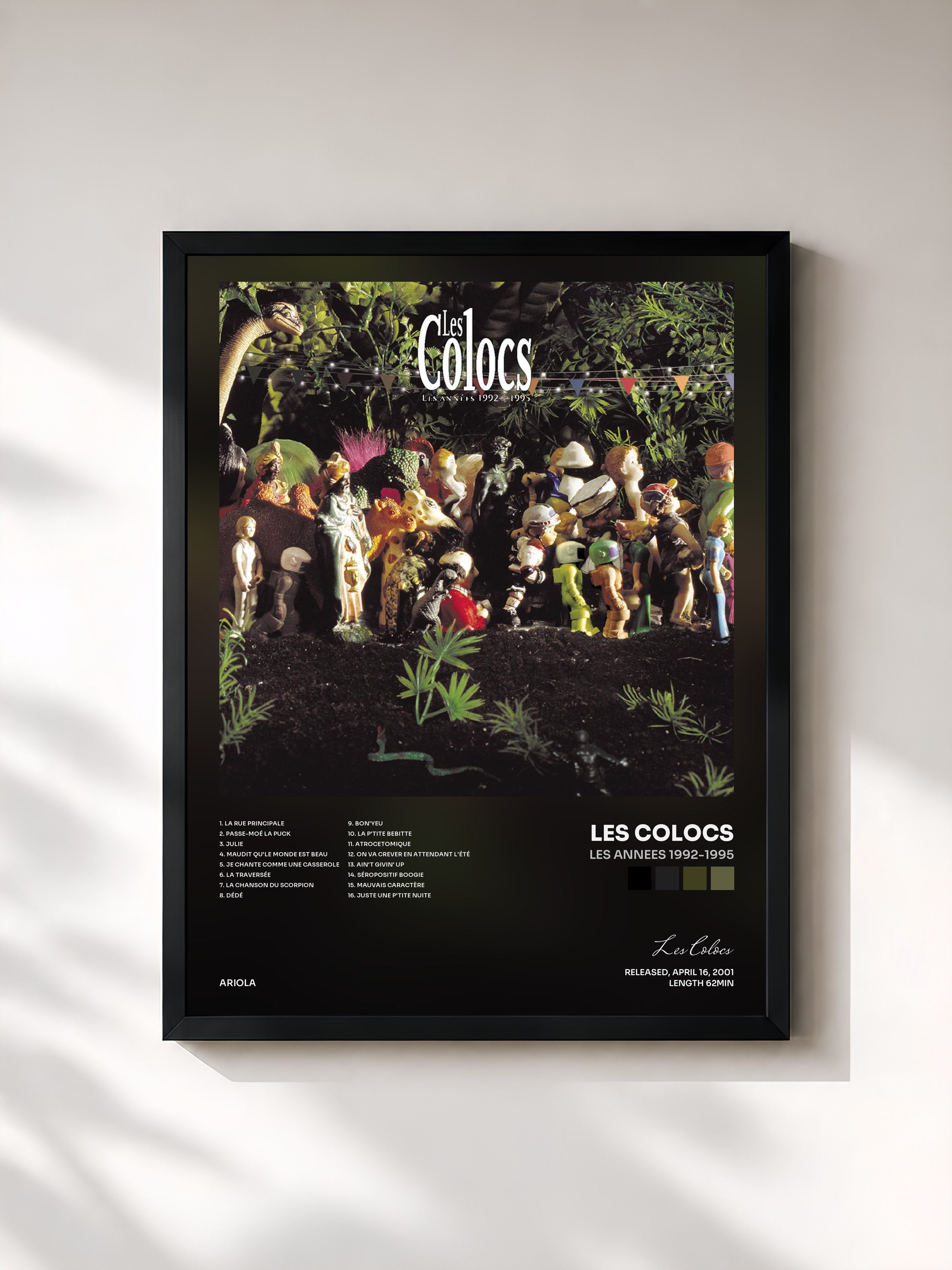 #noir Tableau de l'album Les Annees 1992-1995 de Les Colocs, cadre noir, imprimé et encadré en France