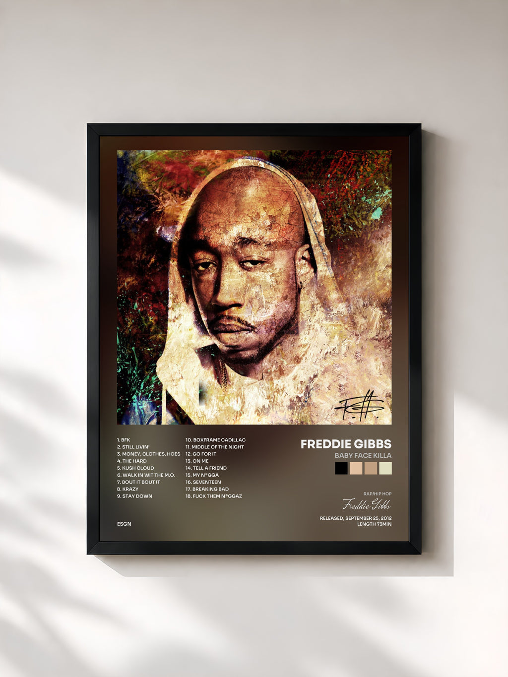 #noir Tableau de l'album Baby Face Killa de Freddie Gibbs, cadre noir, imprimé et encadré en France