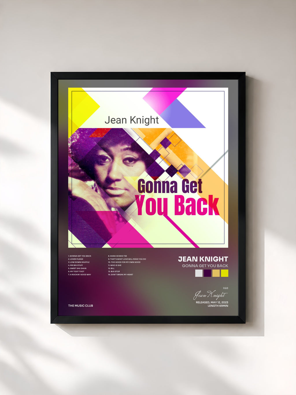 #noir Tableau de l'album Gonna Get You Back de Jean Knight, cadre noir, imprimé et encadré en France