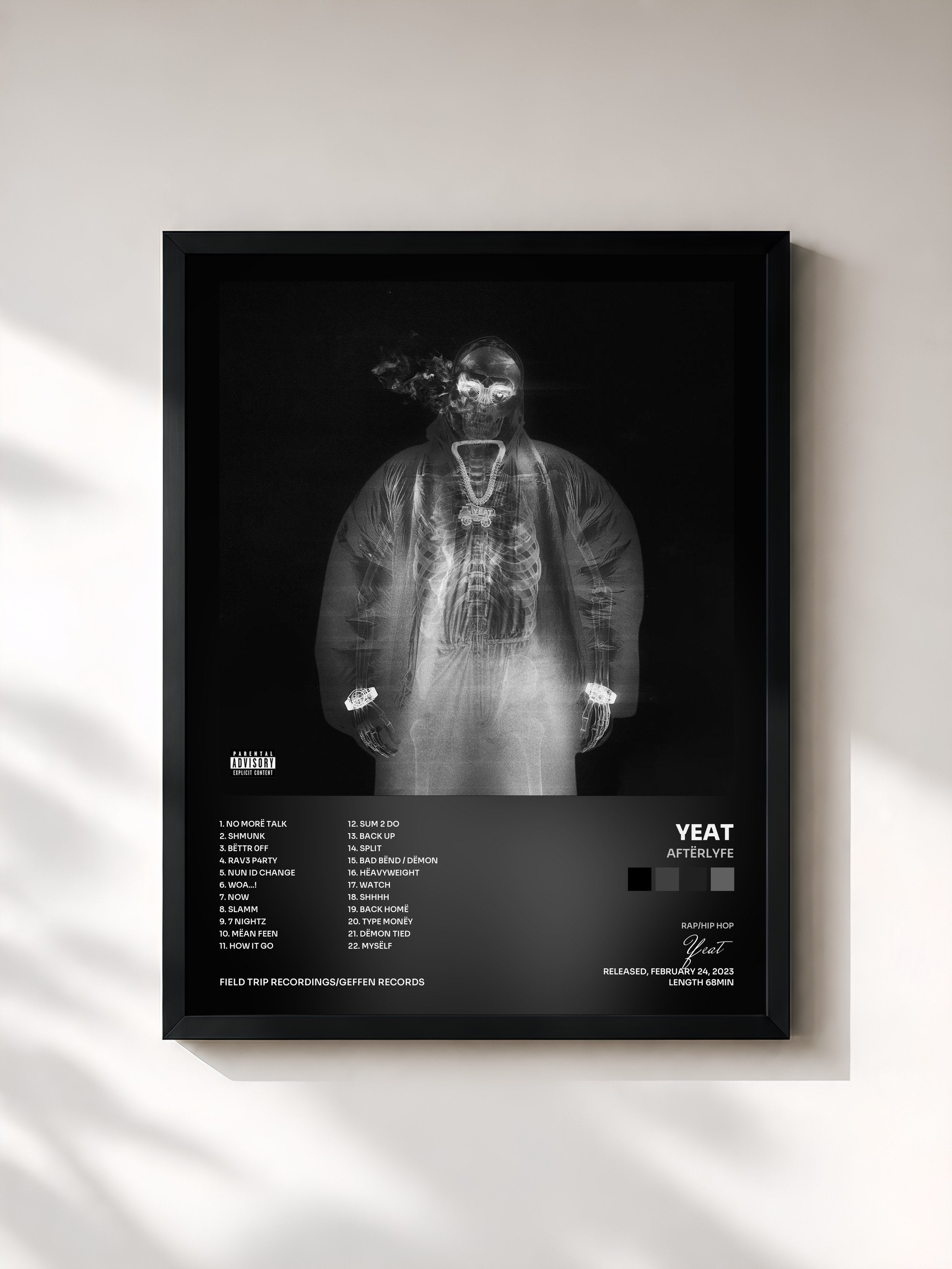 #noir Tableau de l'album AftërLyfe de Yeat, cadre noir, imprimé et encadré en France