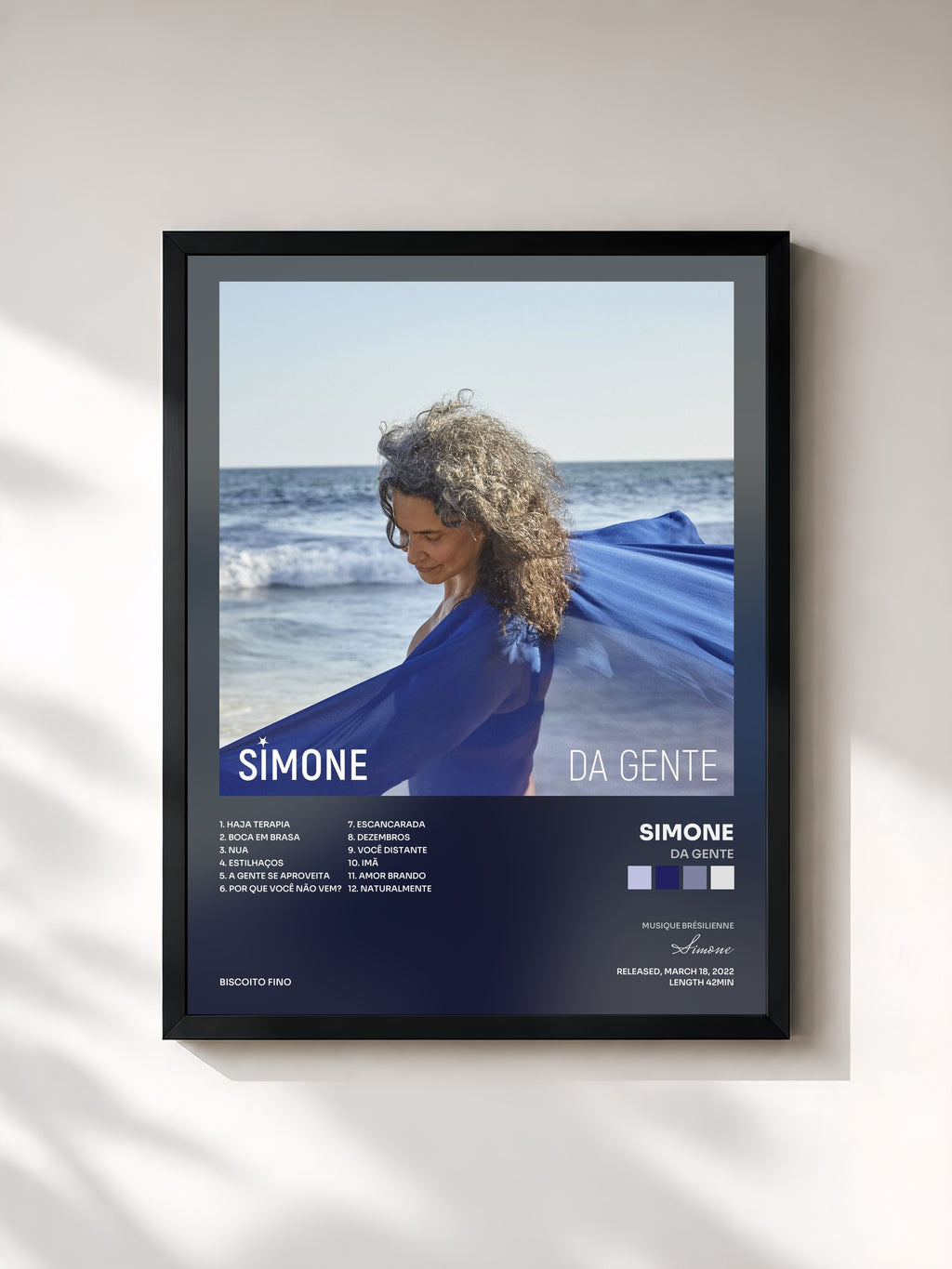 #noir Tableau de l'album Da Gente de Simone, cadre noir, imprimé et encadré en France
