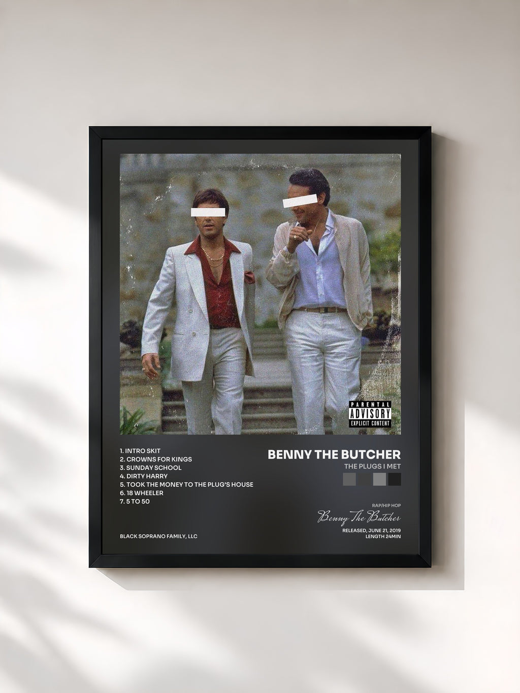 #noir Tableau de l'album The Plugs I Met de Benny The Butcher, cadre noir, imprimé et encadré en France
