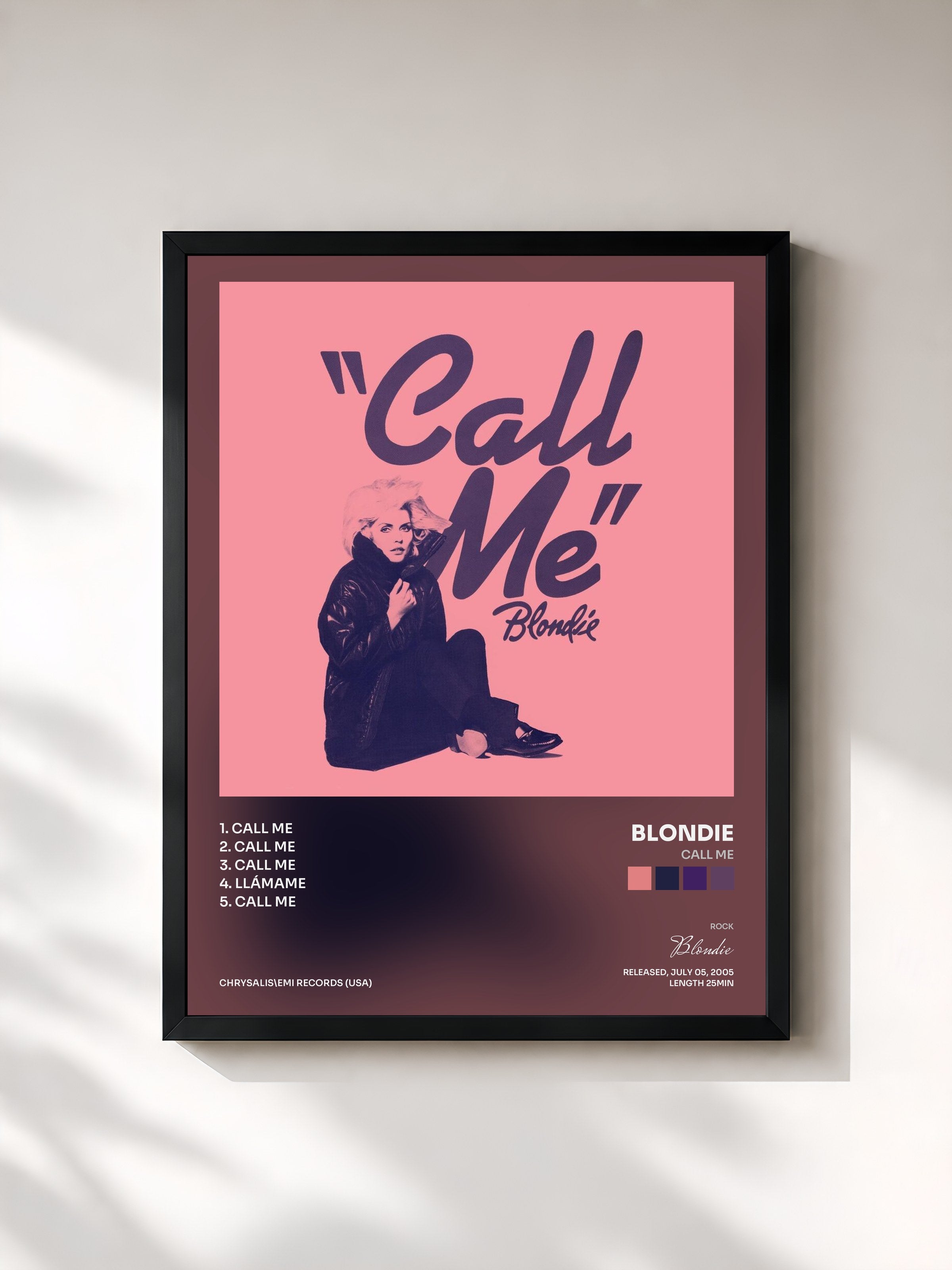 #noir Tableau de l'album Call Me de Blondie, cadre noir, imprimé et encadré en France