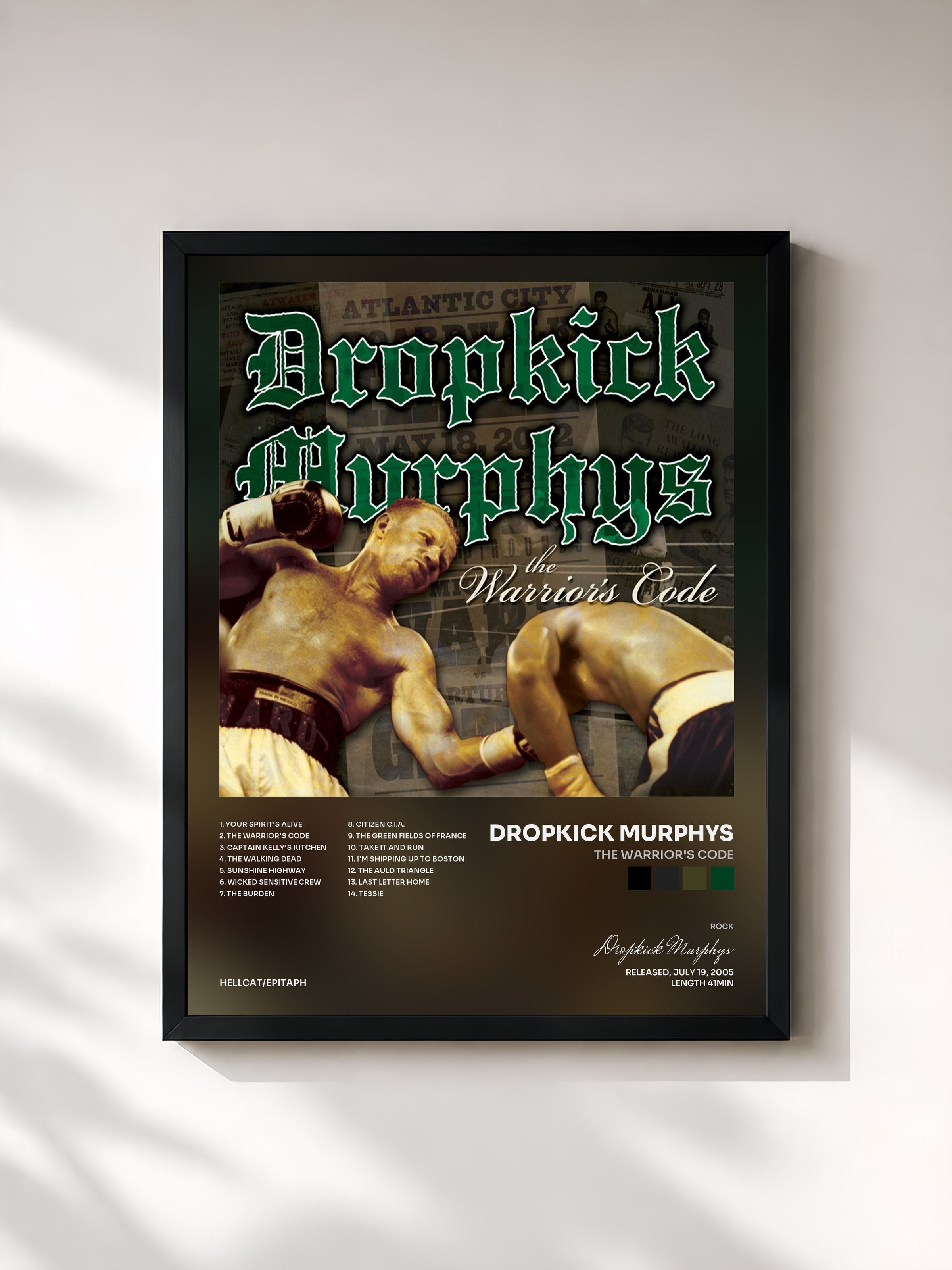 #noir Tableau de l'album The Warrior's Code de Dropkick Murphys, cadre noir, imprimé et encadré en France