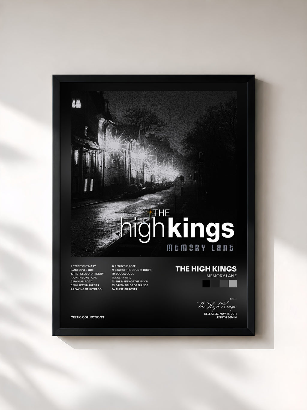 #noir Tableau de l'album Memory Lane de The High Kings, cadre noir, imprimé et encadré en France