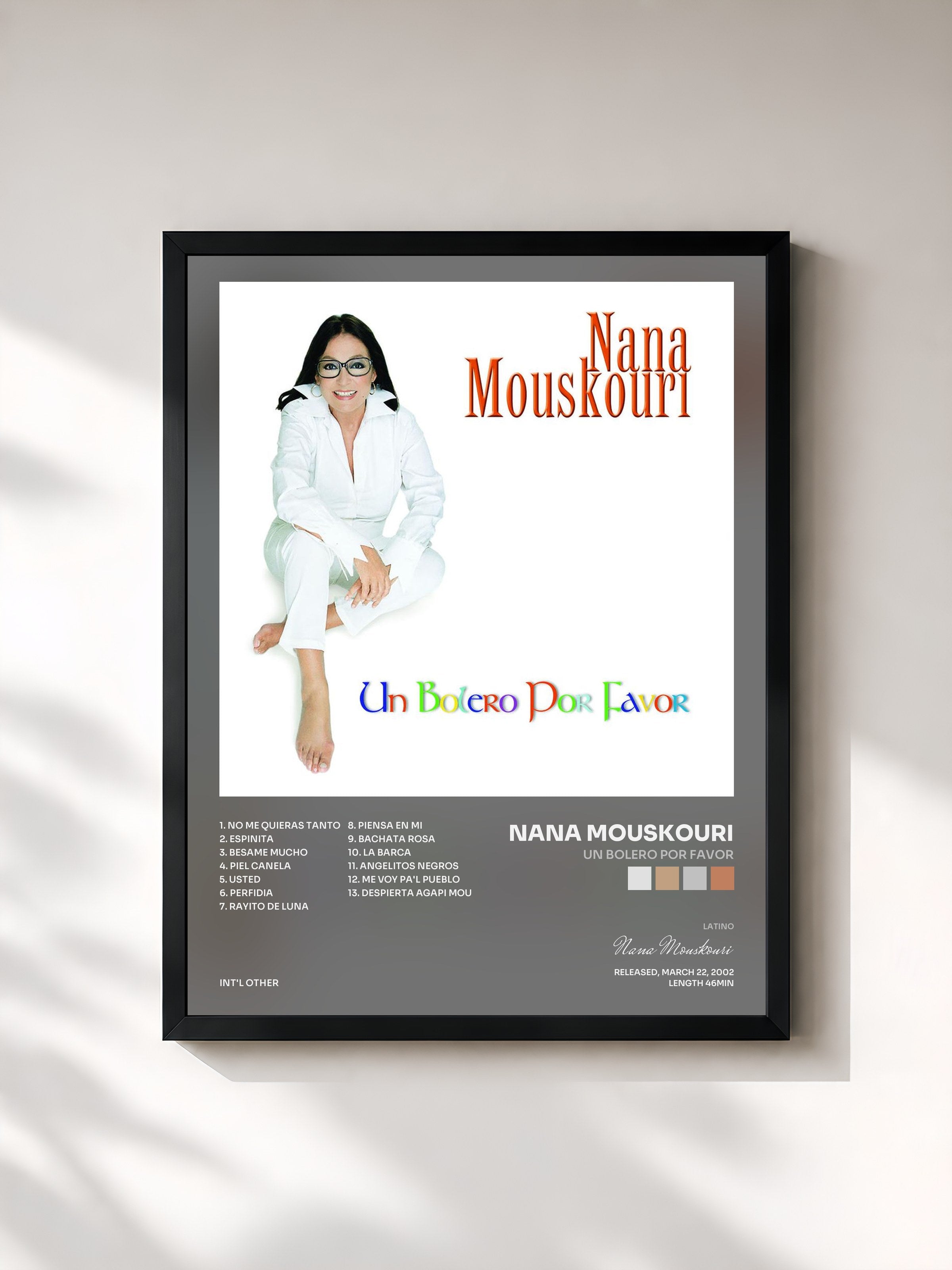 #noir Tableau de l'album Un Bolero Por Favor de Nana Mouskouri, cadre noir, imprimé et encadré en France