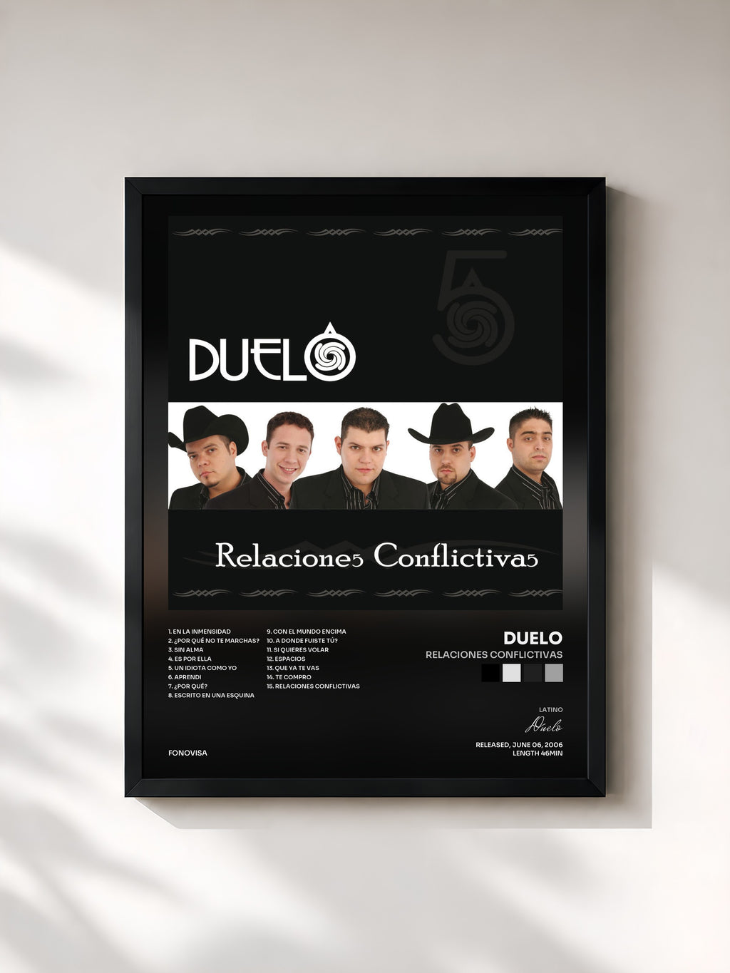 #noir Tableau de l'album Relaciones Conflictivas de Duelo, cadre noir, imprimé et encadré en France
