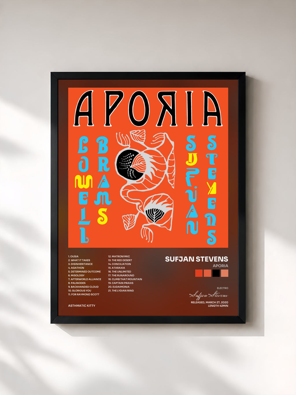 #noir Tableau de l'album Aporia de Sufjan Stevens, cadre noir, imprimé et encadré en France