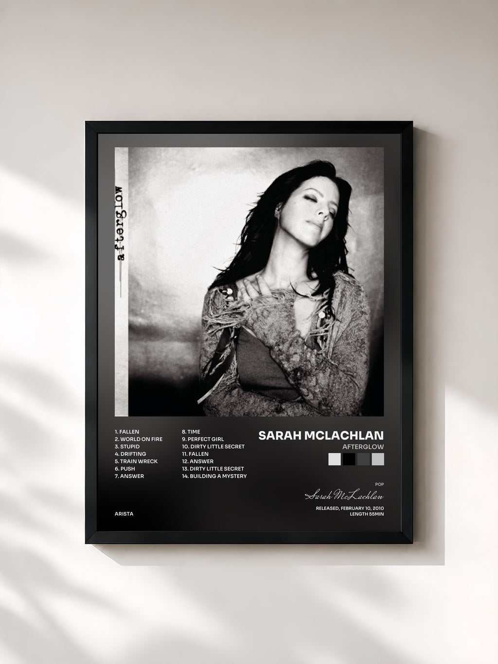 #noir Tableau de l'album Afterglow de Sarah McLachlan, cadre noir, imprimé et encadré en France