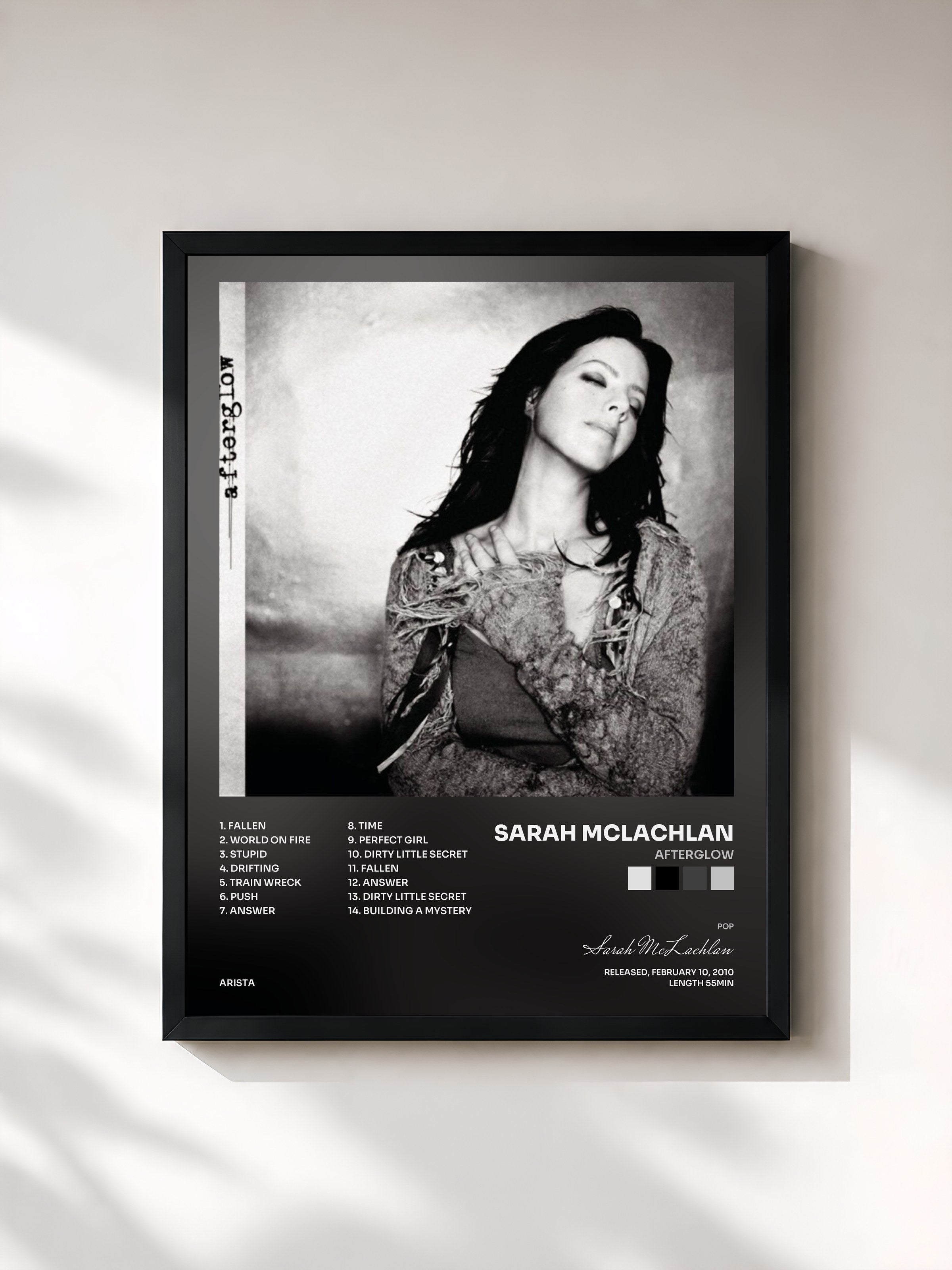 #noir Tableau de l'album Afterglow de Sarah McLachlan, cadre noir, imprimé et encadré en France