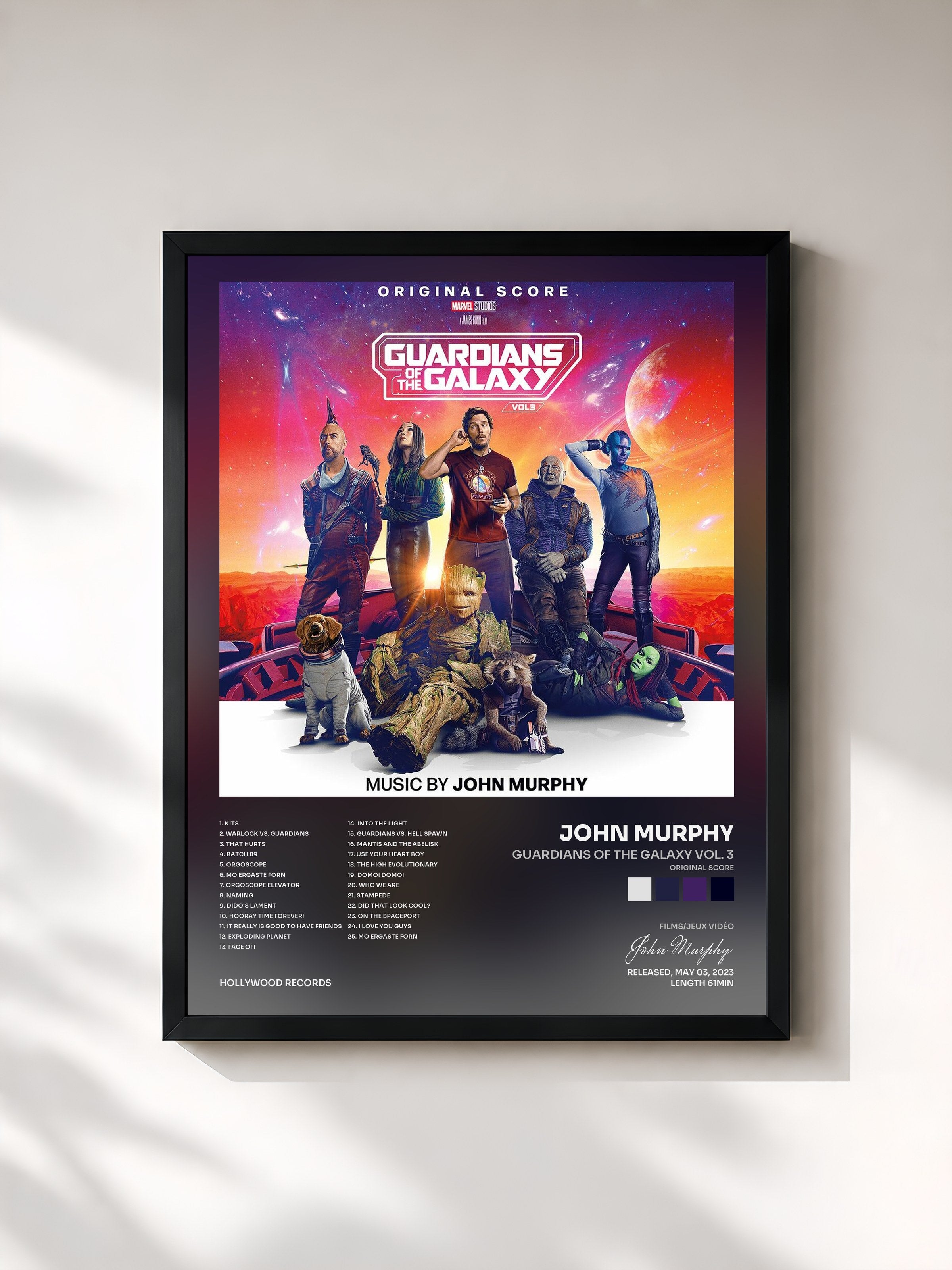 #noir Tableau de l'album Guardians of the Galaxy Vol. 3 (Original Score) de John Murphy, cadre noir, imprimé et encadré en France