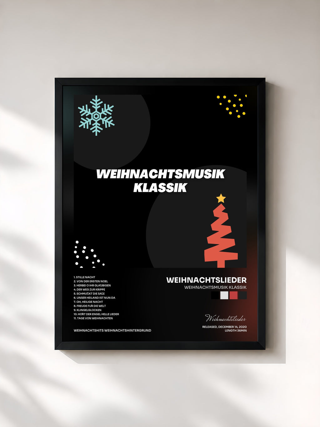 #noir Tableau de l'album Weihnachtsmusik Klassik de Weihnachtslieder, cadre noir, imprimé et encadré en France