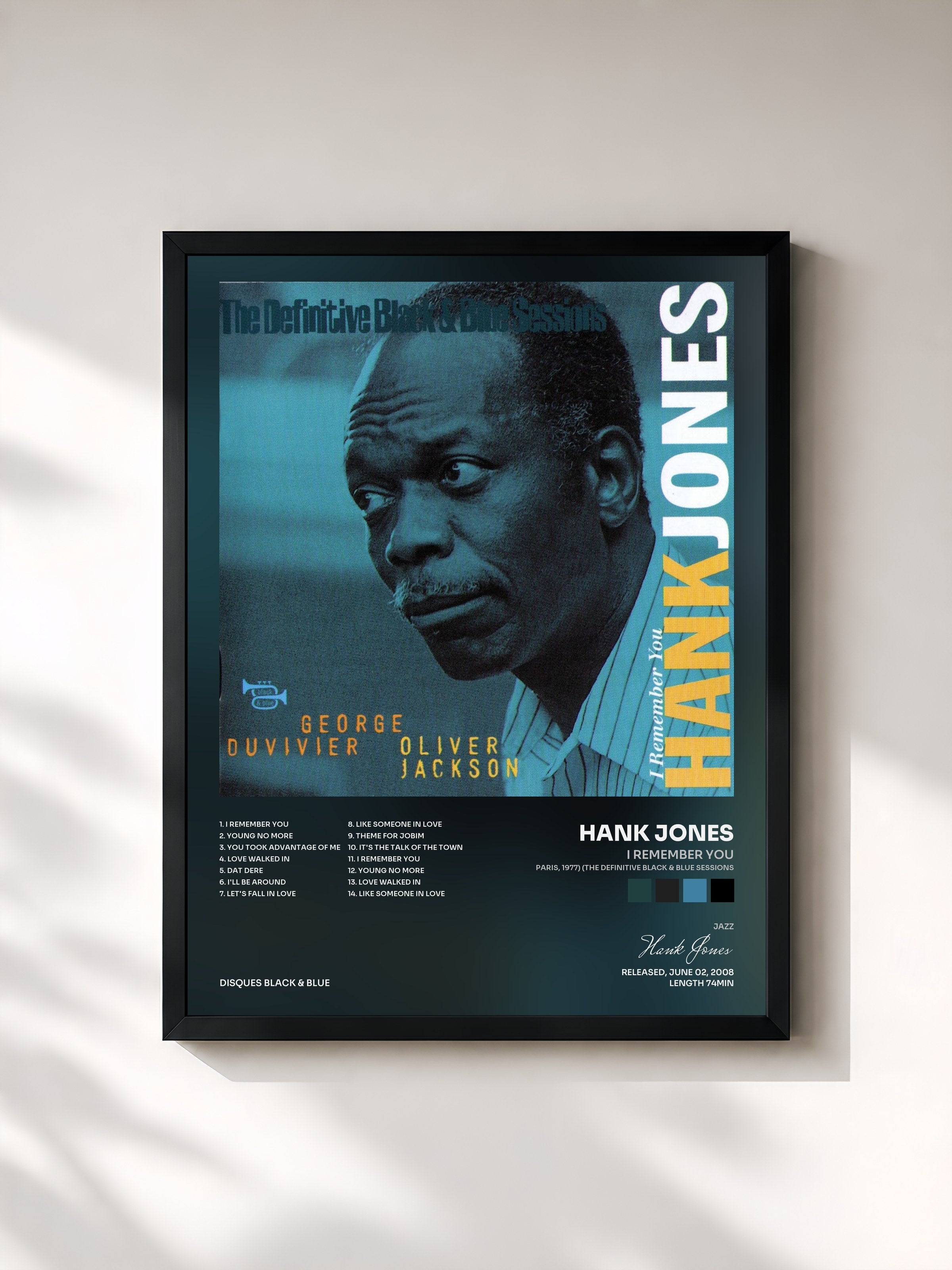 #noir Tableau de l'album I Remember You (Paris, 1977) (The Definitive Black & Blue Sessions) de Hank Jones, cadre noir, imprimé et encadré en France