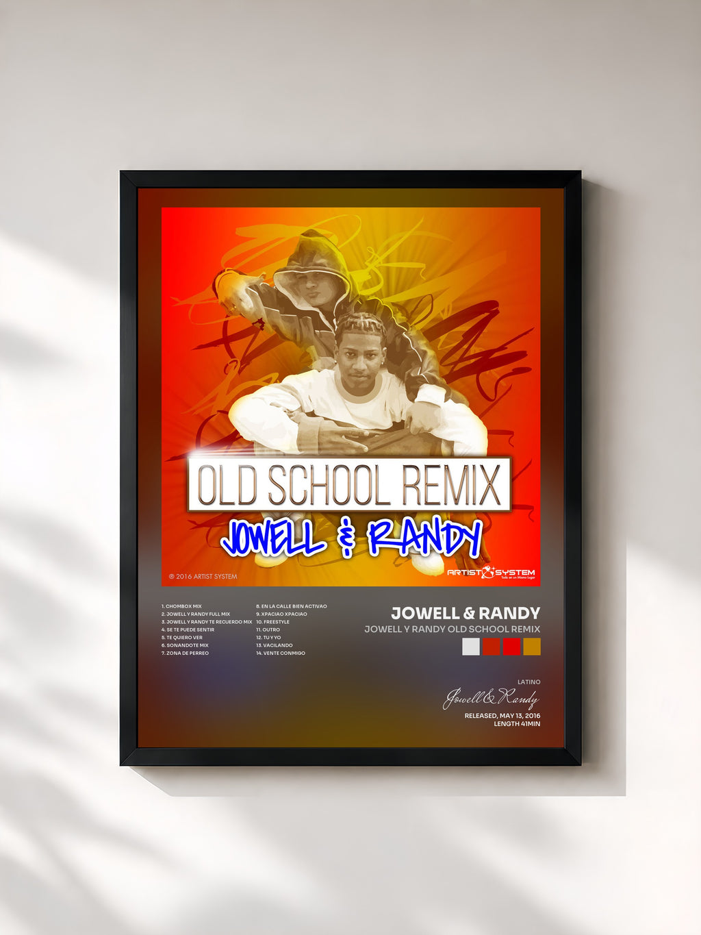 #noir Tableau de l'album Jowell y Randy Old School Remix de Jowell & Randy, cadre noir, imprimé et encadré en France