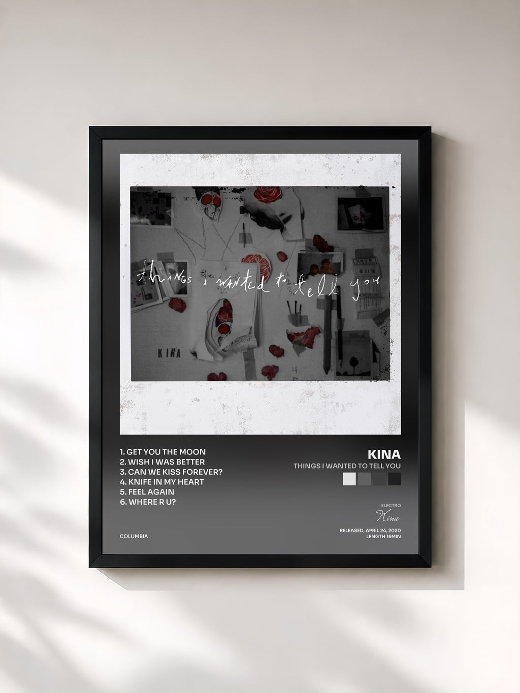 #noir Tableau de l'album Things I Wanted To Tell You de Kina, cadre noir, imprimé et encadré en France